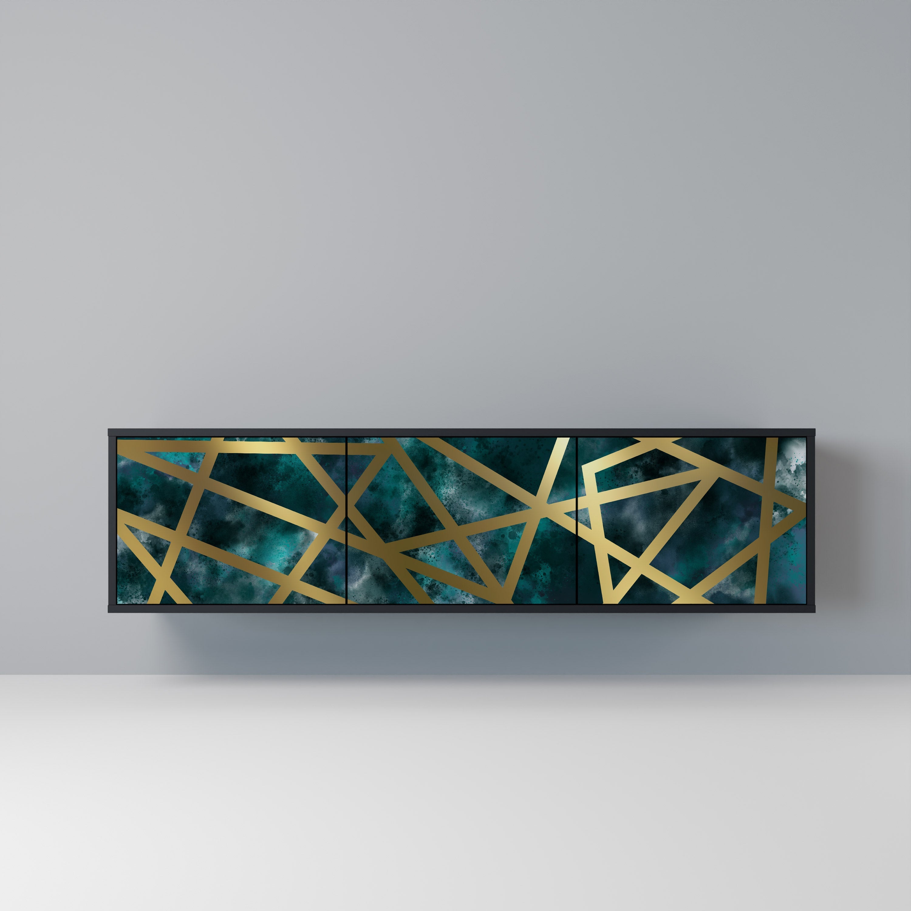 THE LABYRINTH OF GOLD 3-Door TV Stand in Black Finish