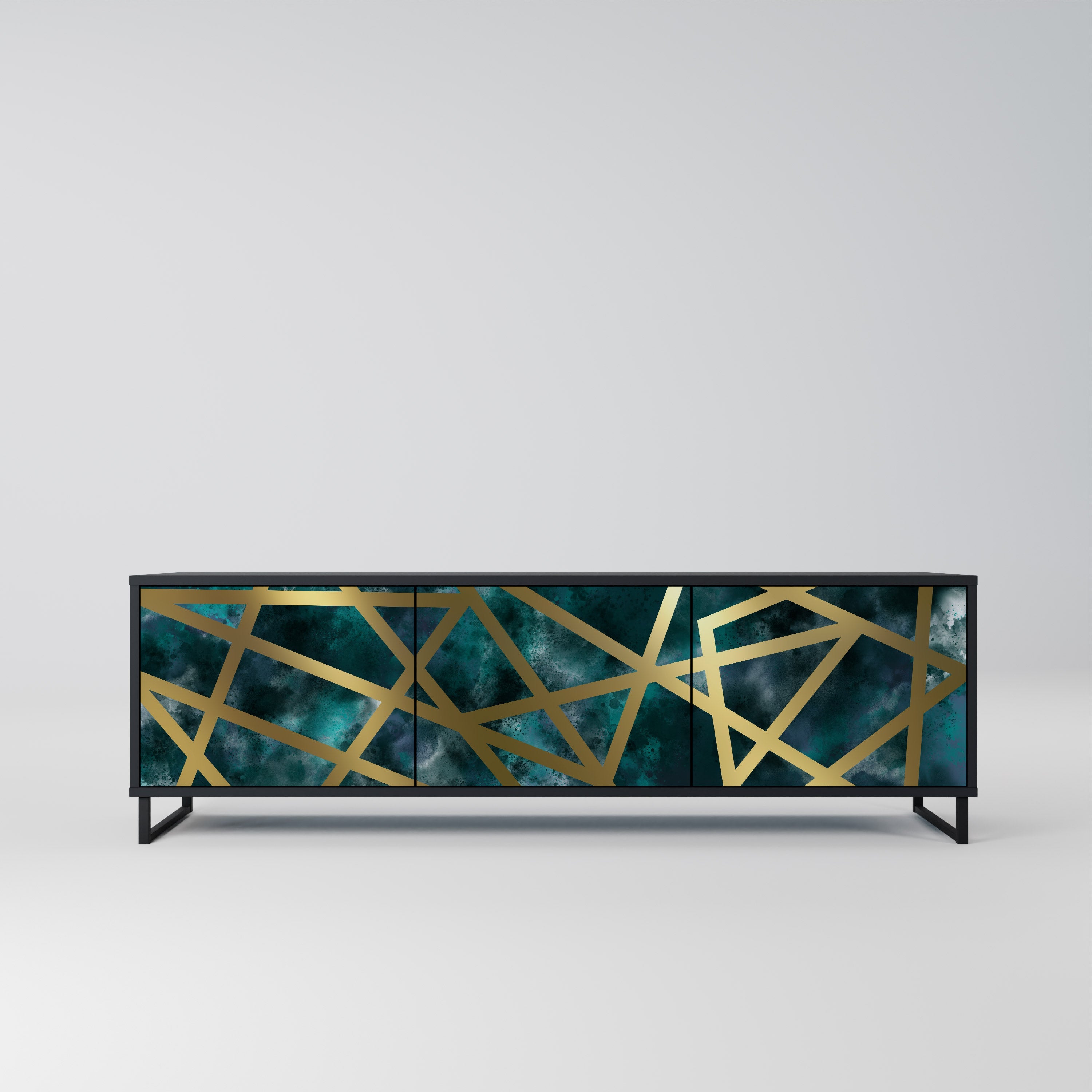 THE LABYRINTH OF GOLD 3-Door TV Stand in Black Finish