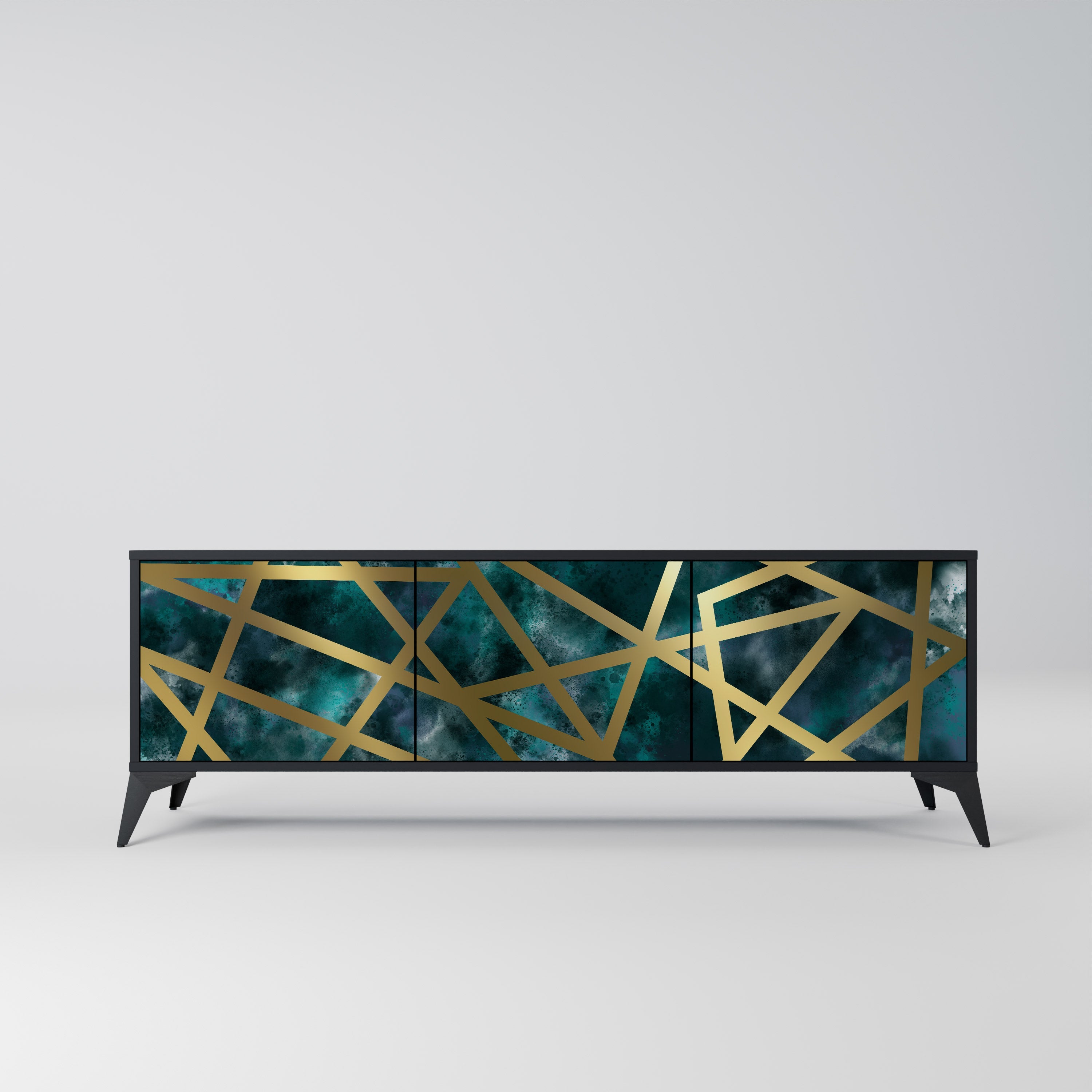 THE LABYRINTH OF GOLD 3-Door TV Stand in Black Finish