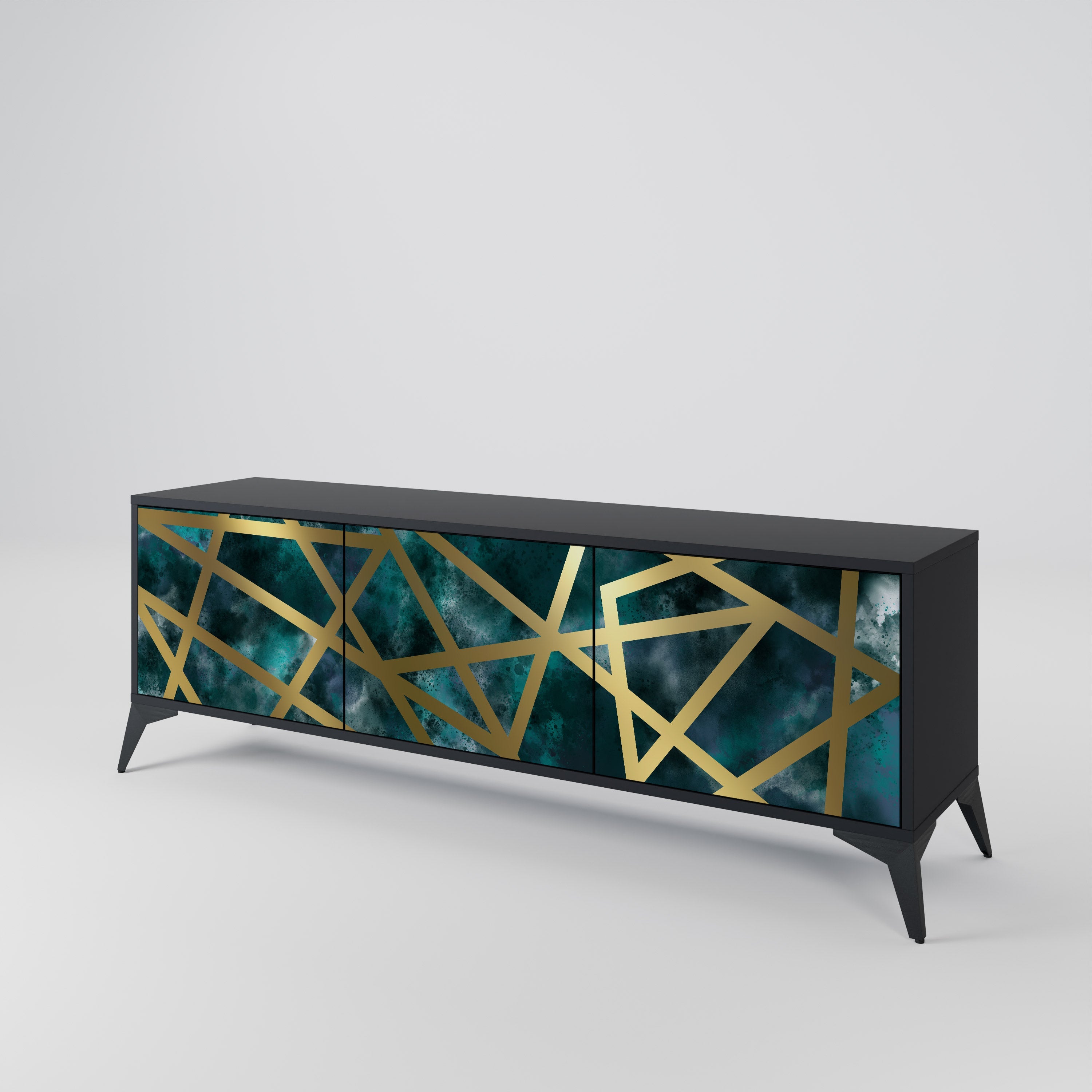 THE LABYRINTH OF GOLD 3-Door TV Stand in Black Finish