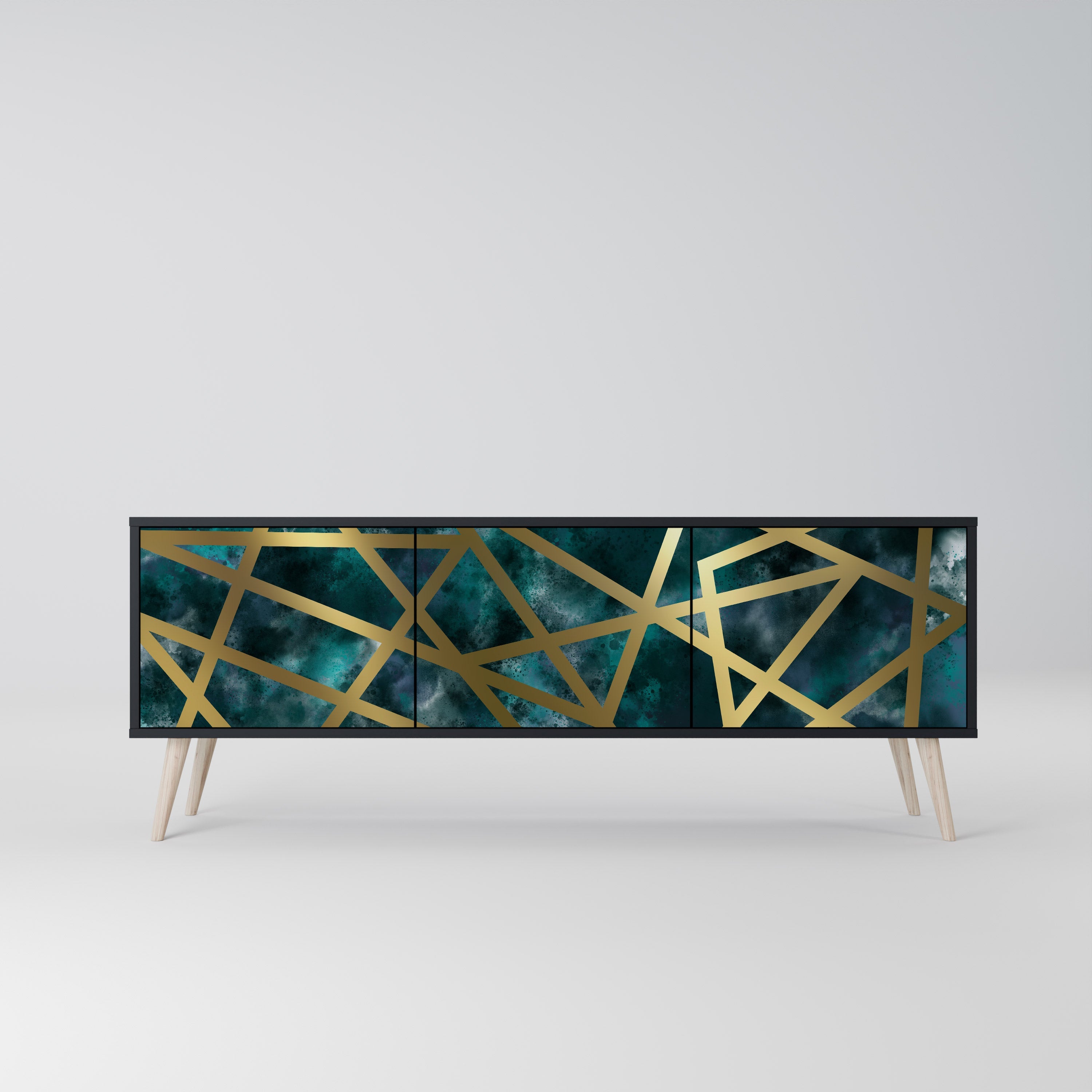 THE LABYRINTH OF GOLD 3-Door TV Stand in Black Finish