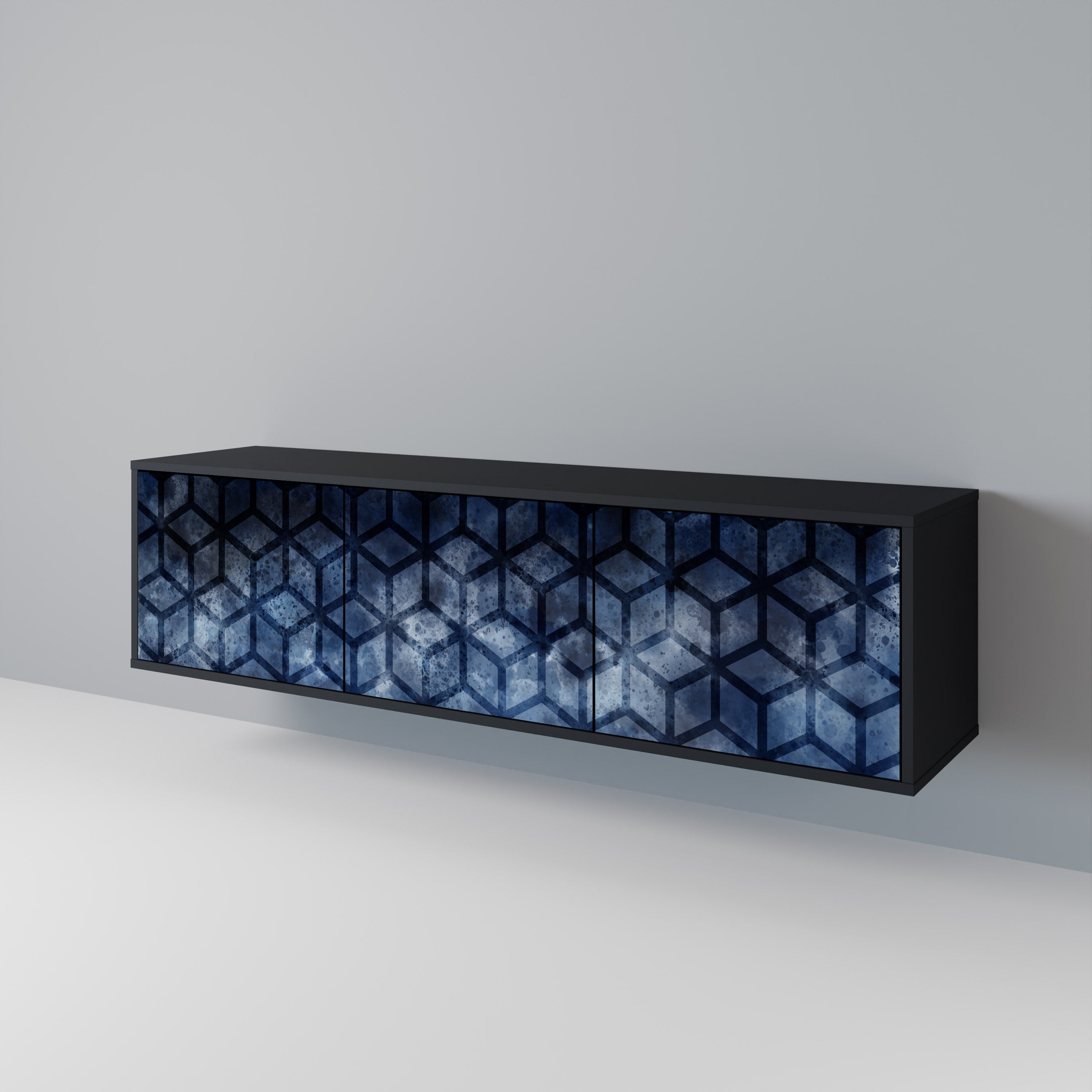 CUBIC MIST 3-Door TV Stand in Black Finish