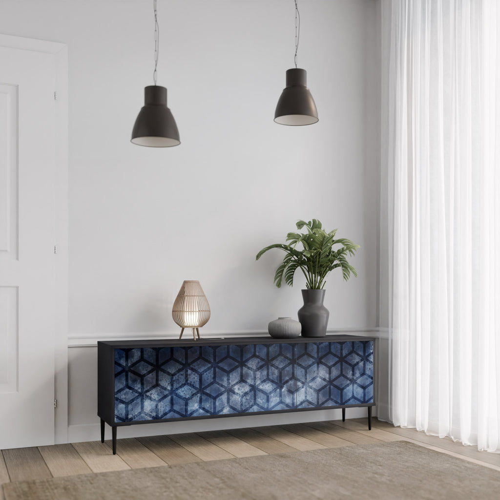 CUBIC MIST 3-Door TV Stand in Black Finish