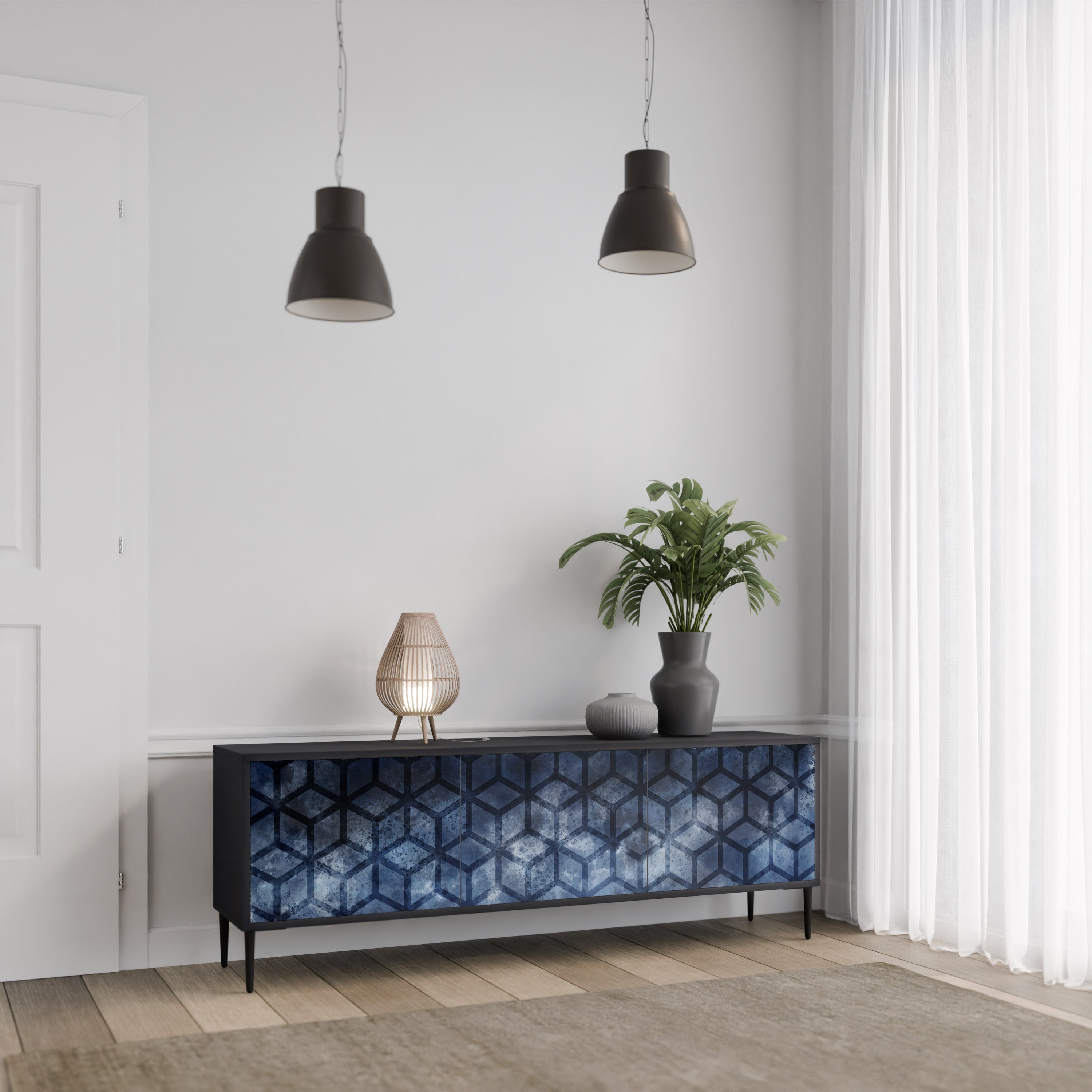 CUBIC MIST 3-Door TV Stand in Black Finish