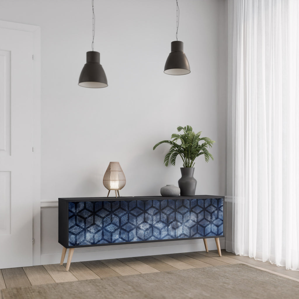 CUBIC MIST 3-Door TV Stand in Black Finish