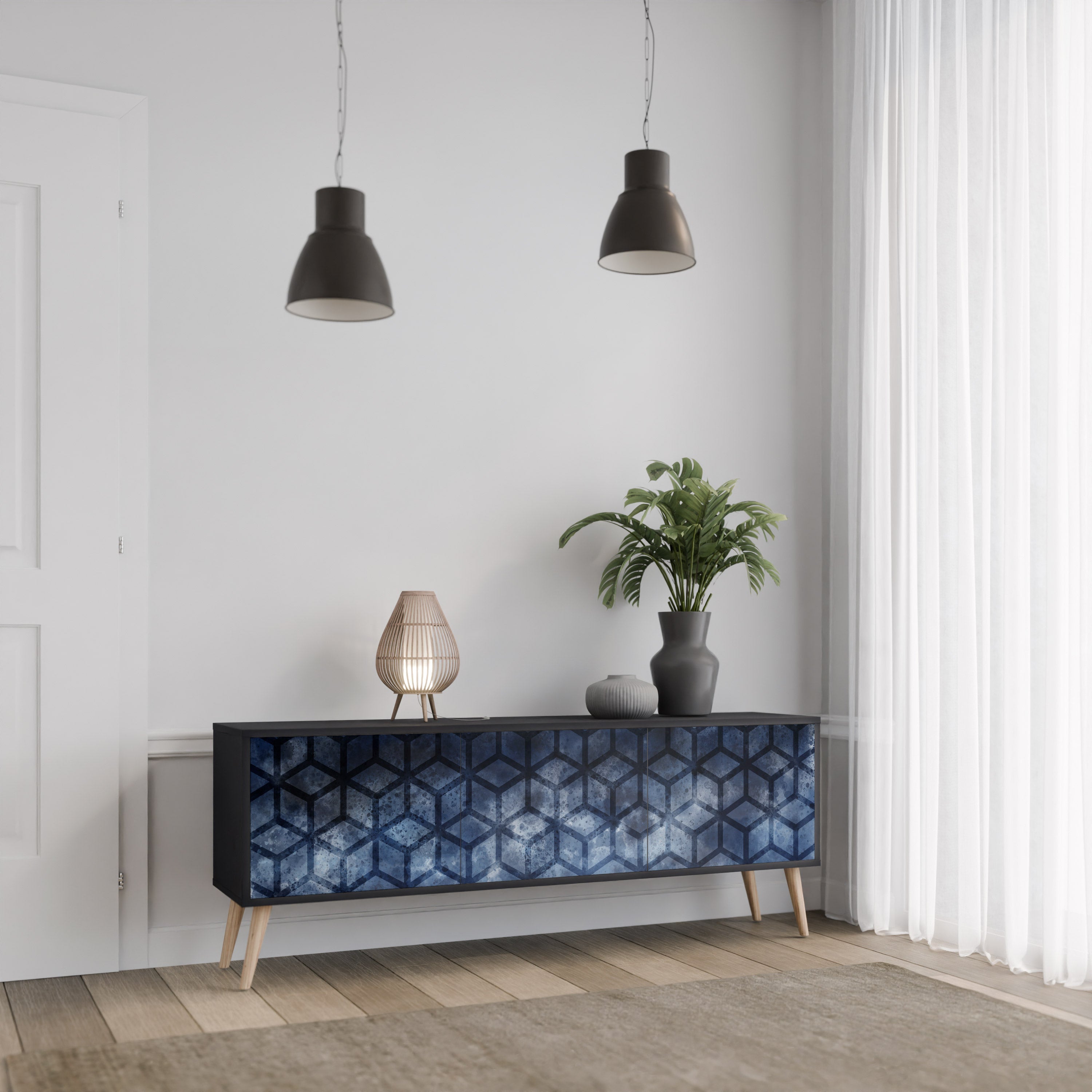 CUBIC MIST 3-Door TV Stand in Black Finish