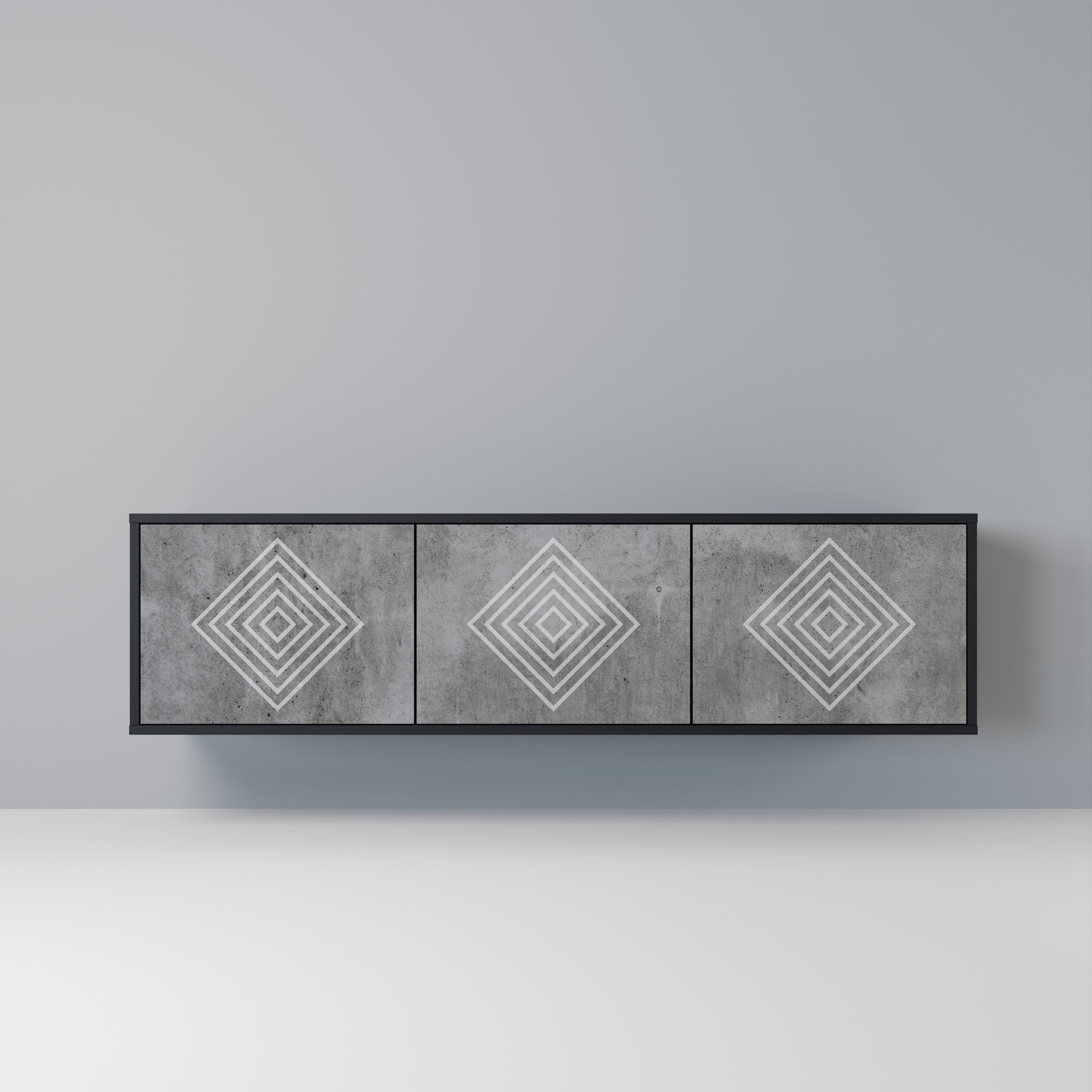 POLYGONAL ARTISTRY 3-Door TV Stand in Black Finish