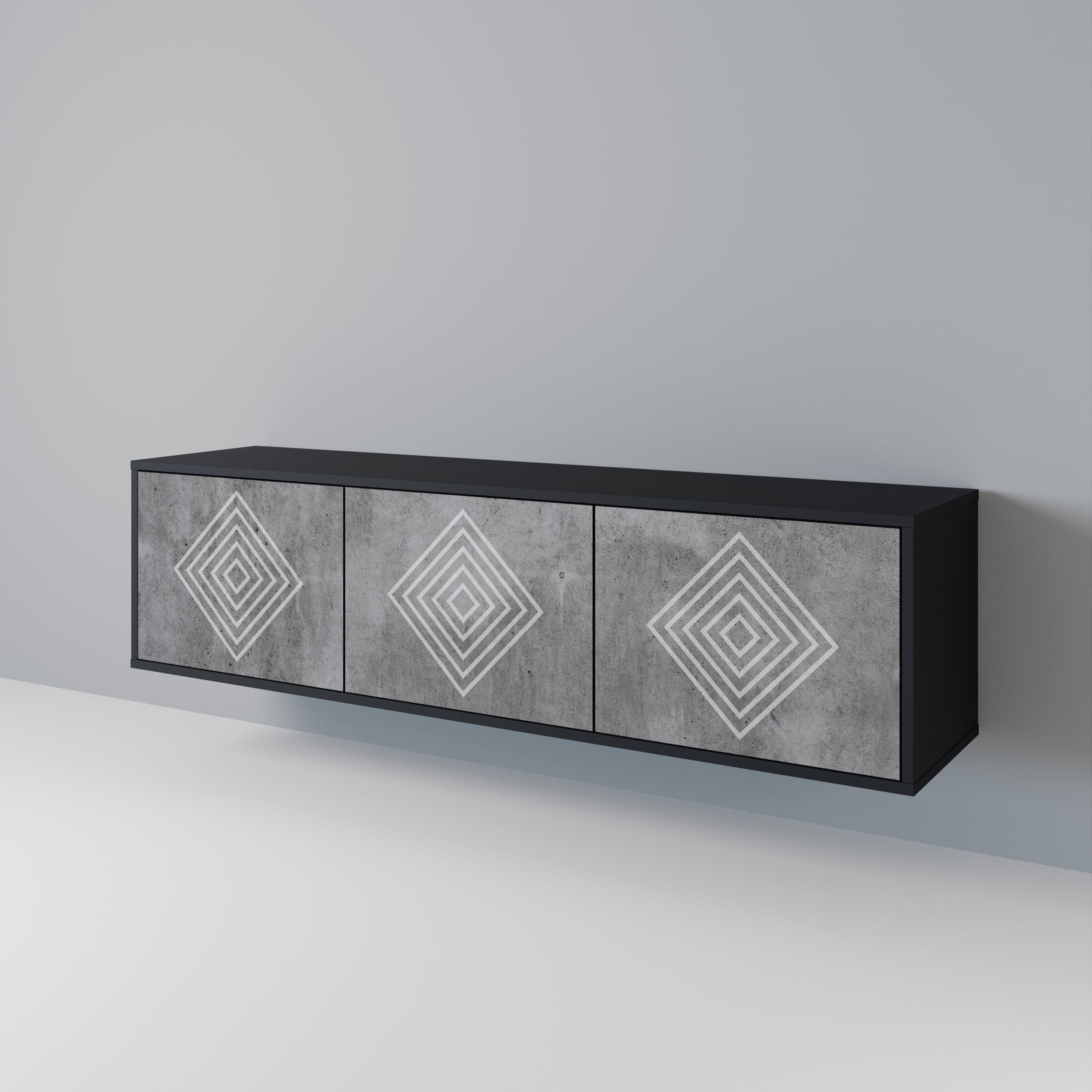 POLYGONAL ARTISTRY 3-Door TV Stand in Black Finish