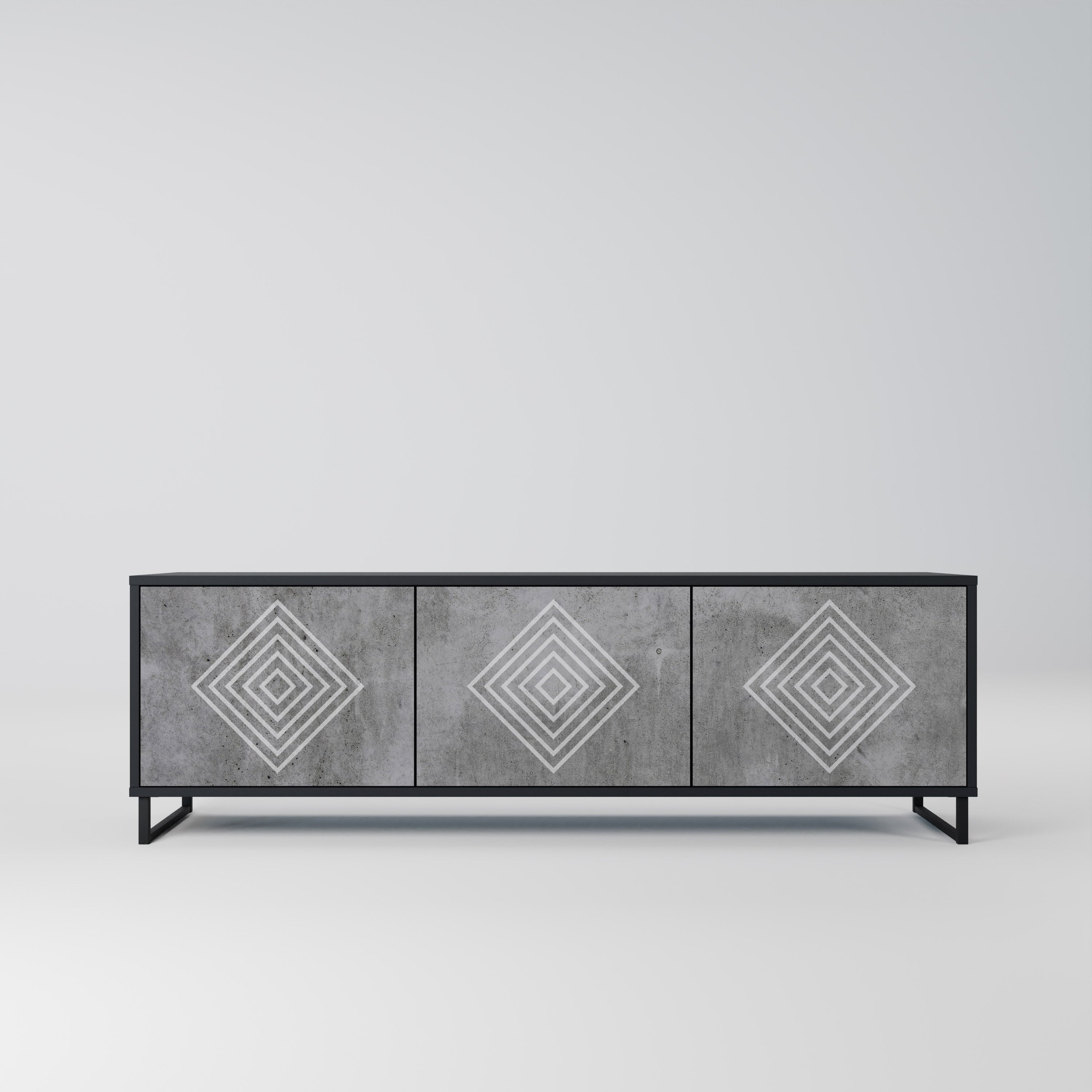 POLYGONAL ARTISTRY 3-Door TV Stand in Black Finish