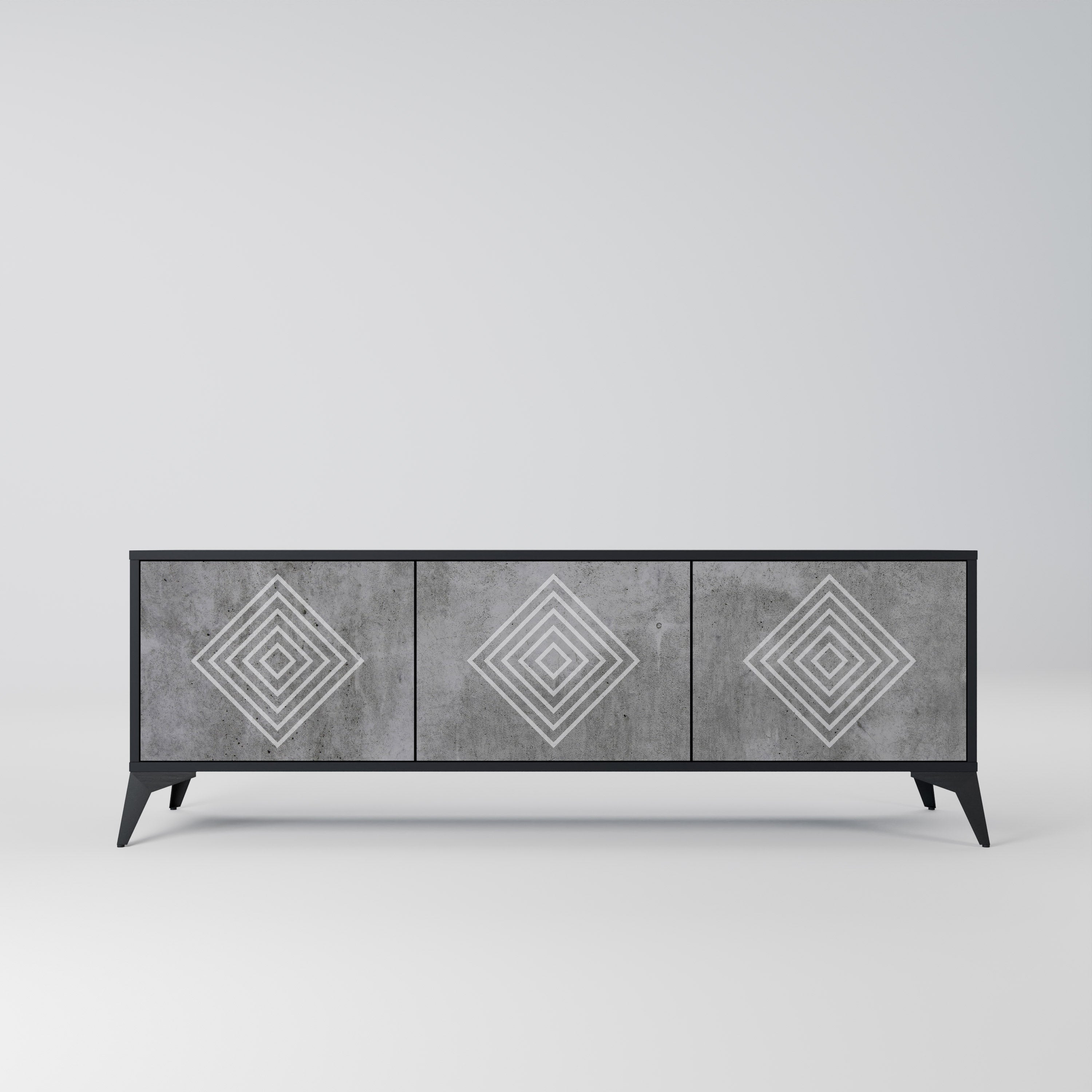 POLYGONAL ARTISTRY 3-Door TV Stand in Black Finish