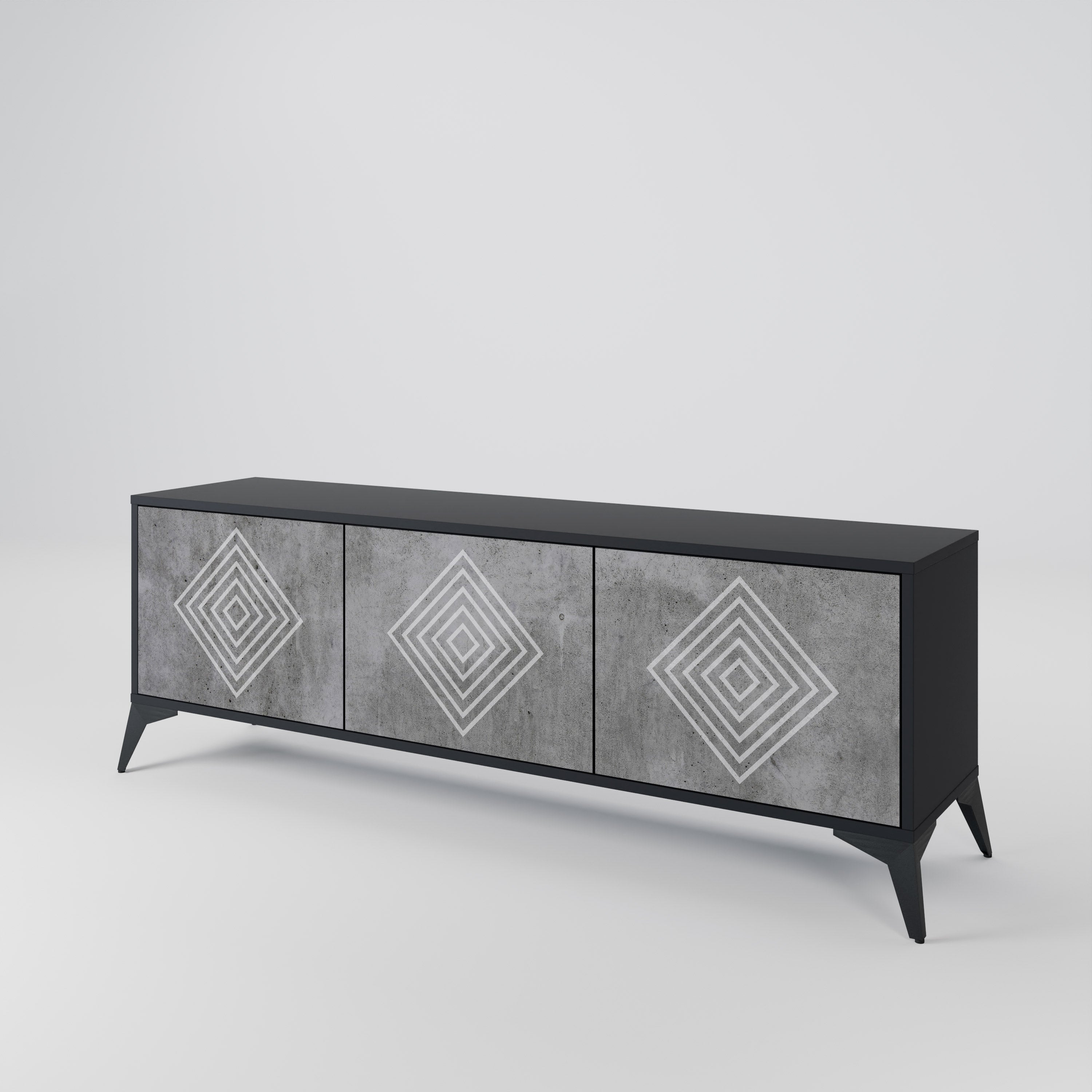POLYGONAL ARTISTRY 3-Door TV Stand in Black Finish