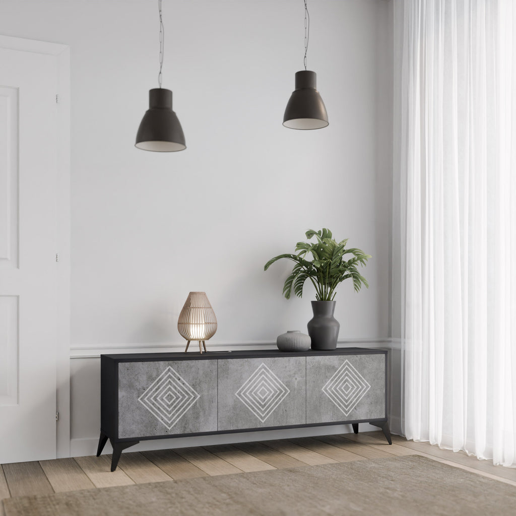 POLYGONAL ARTISTRY 3-Door TV Stand in Black Finish