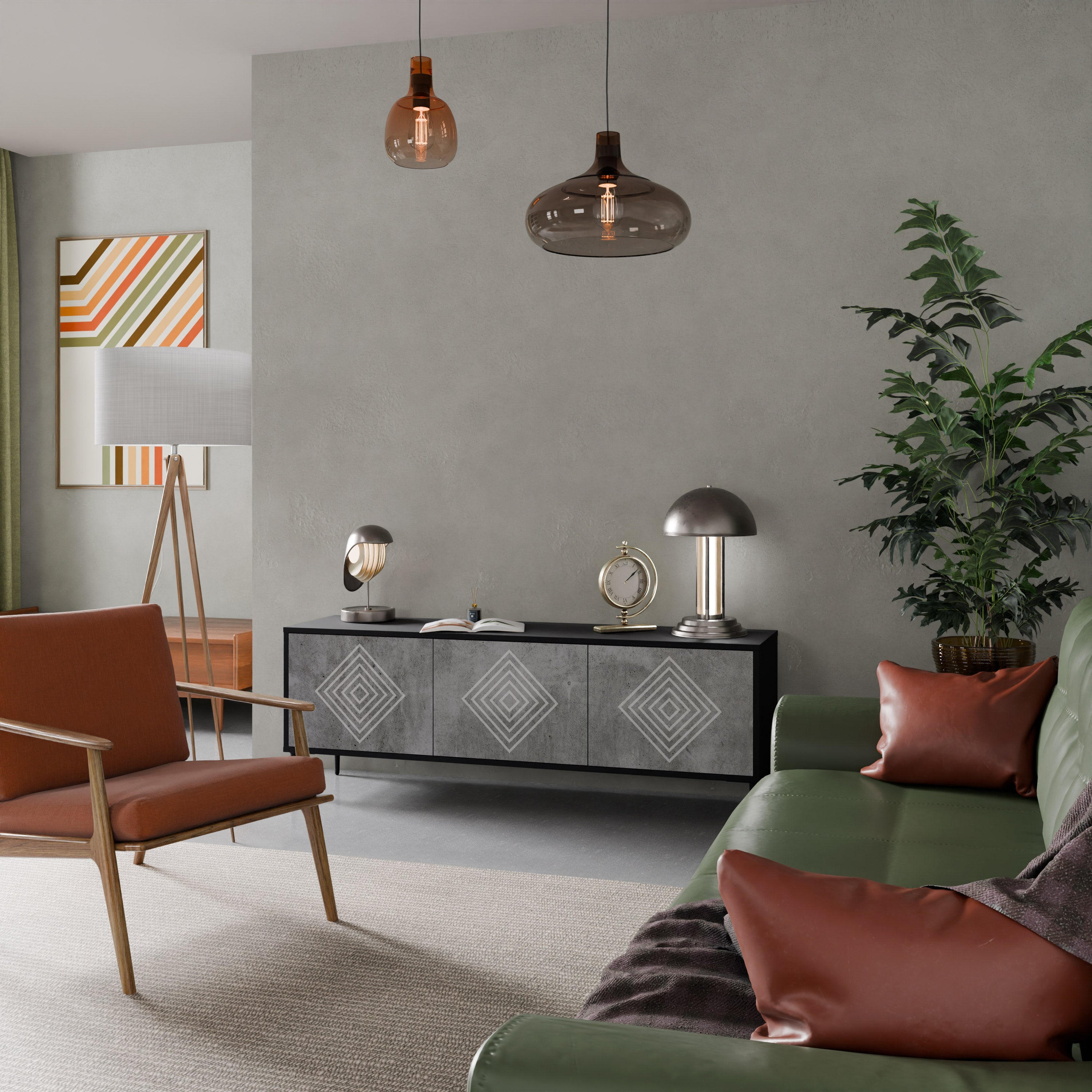 POLYGONAL ARTISTRY 3-Door TV Stand in Black Finish