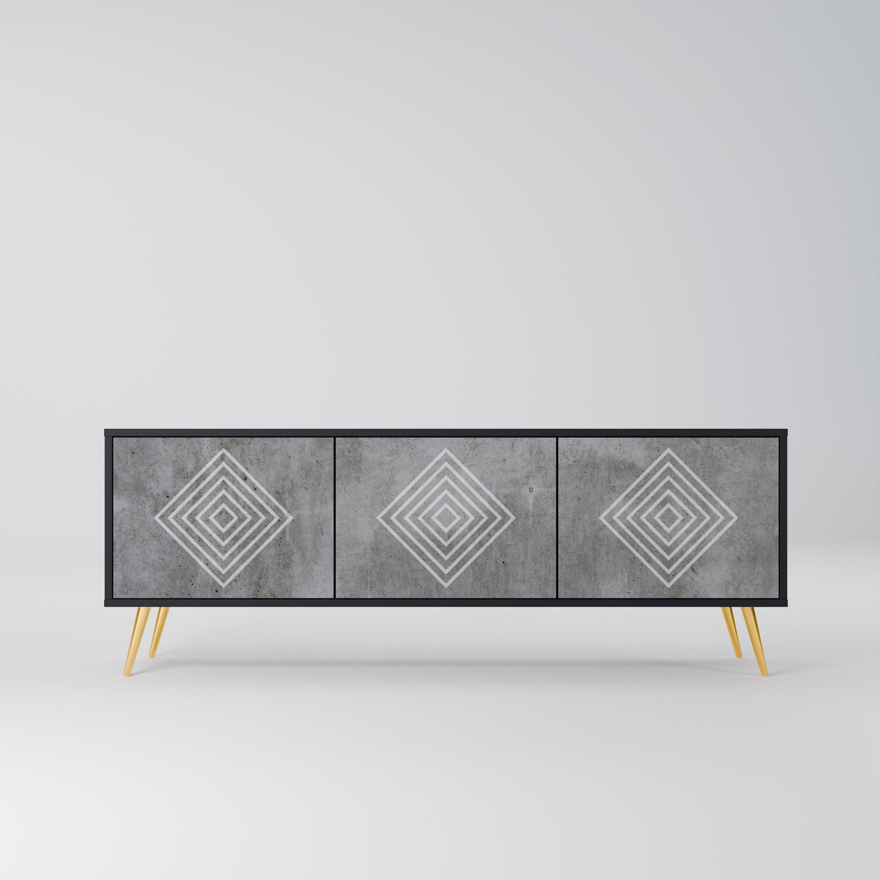 POLYGONAL ARTISTRY 3-Door TV Stand in Black Finish