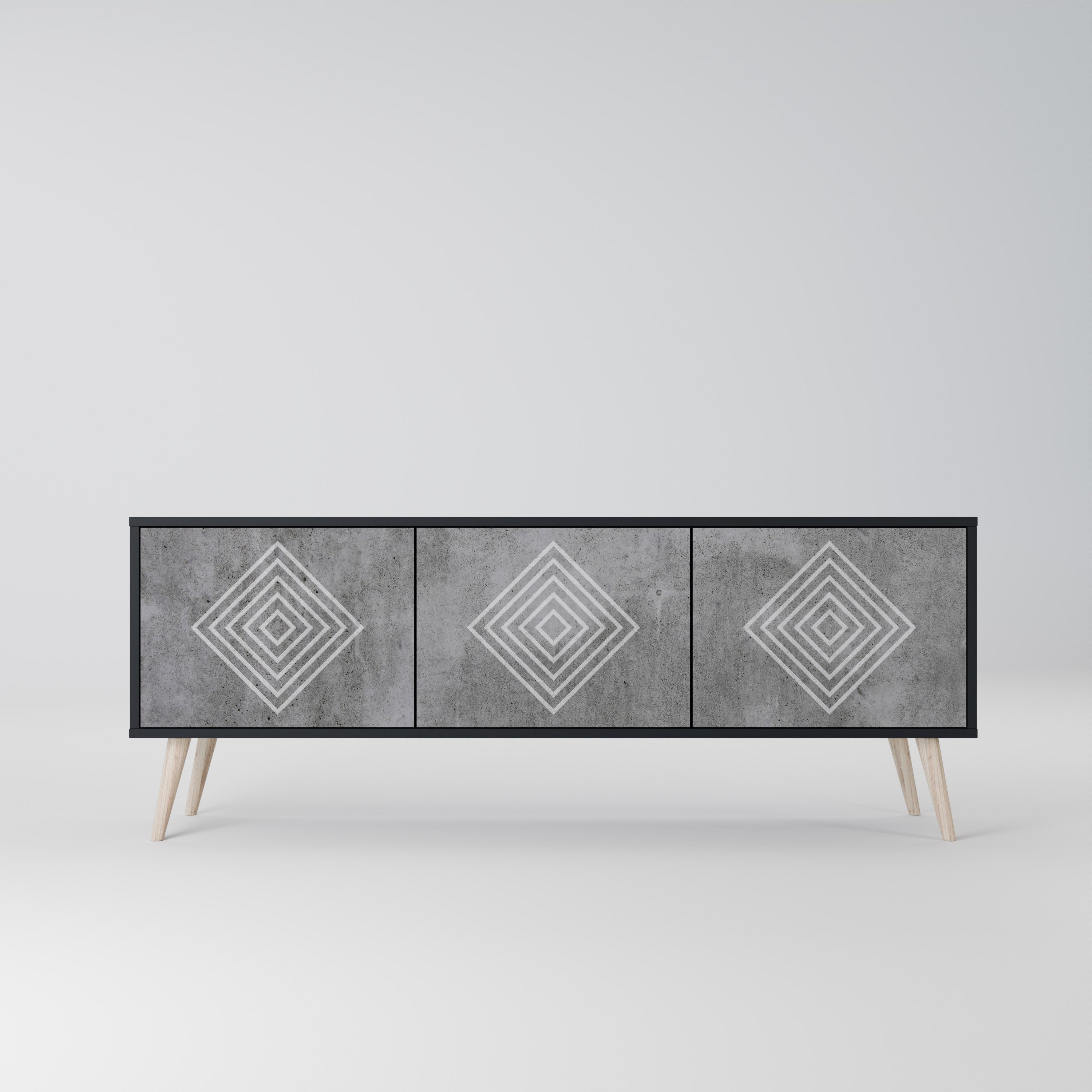 POLYGONAL ARTISTRY 3-Door TV Stand in Black Finish