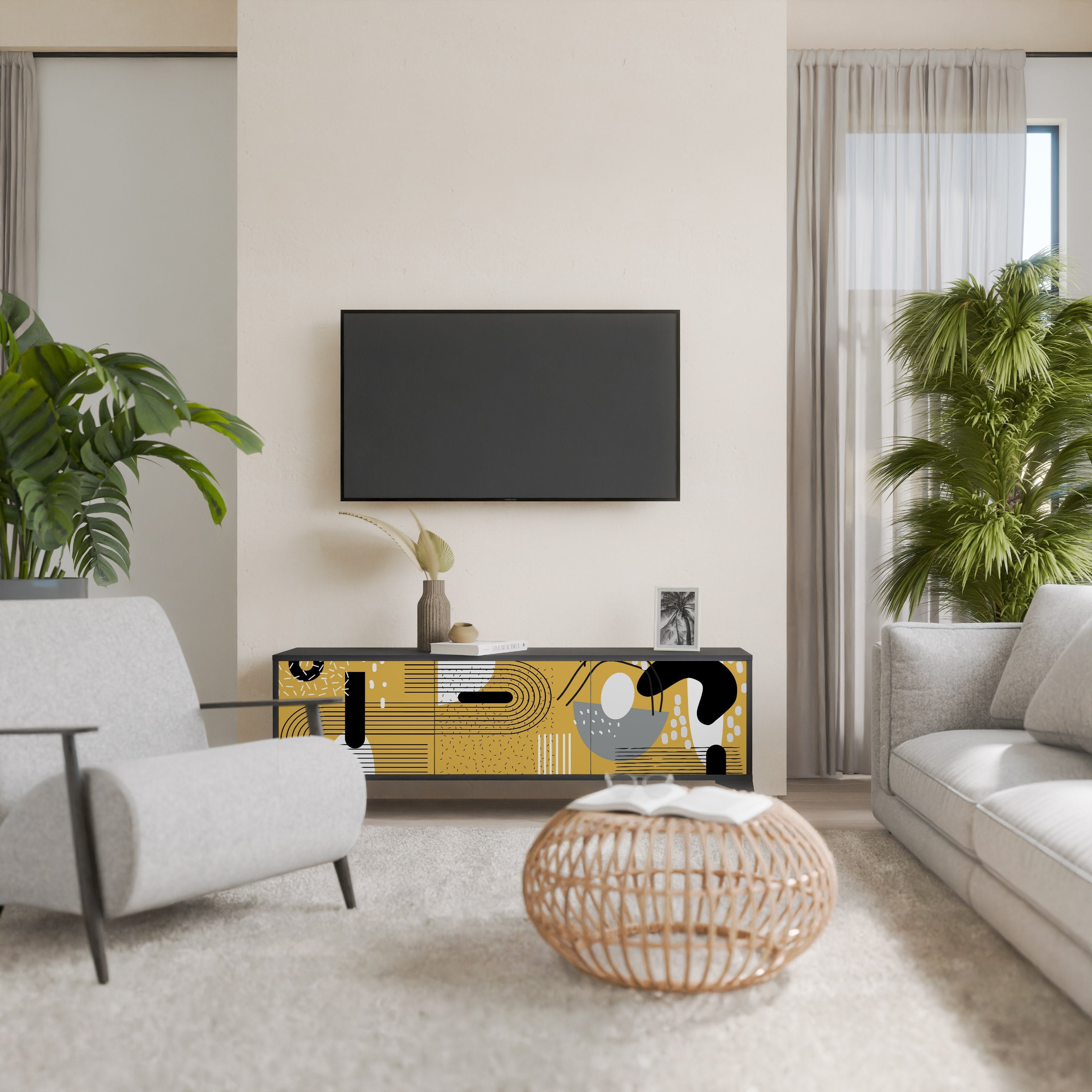 SHAPESHIFT SYMPHONY 3-Door TV Stand in Black Finish