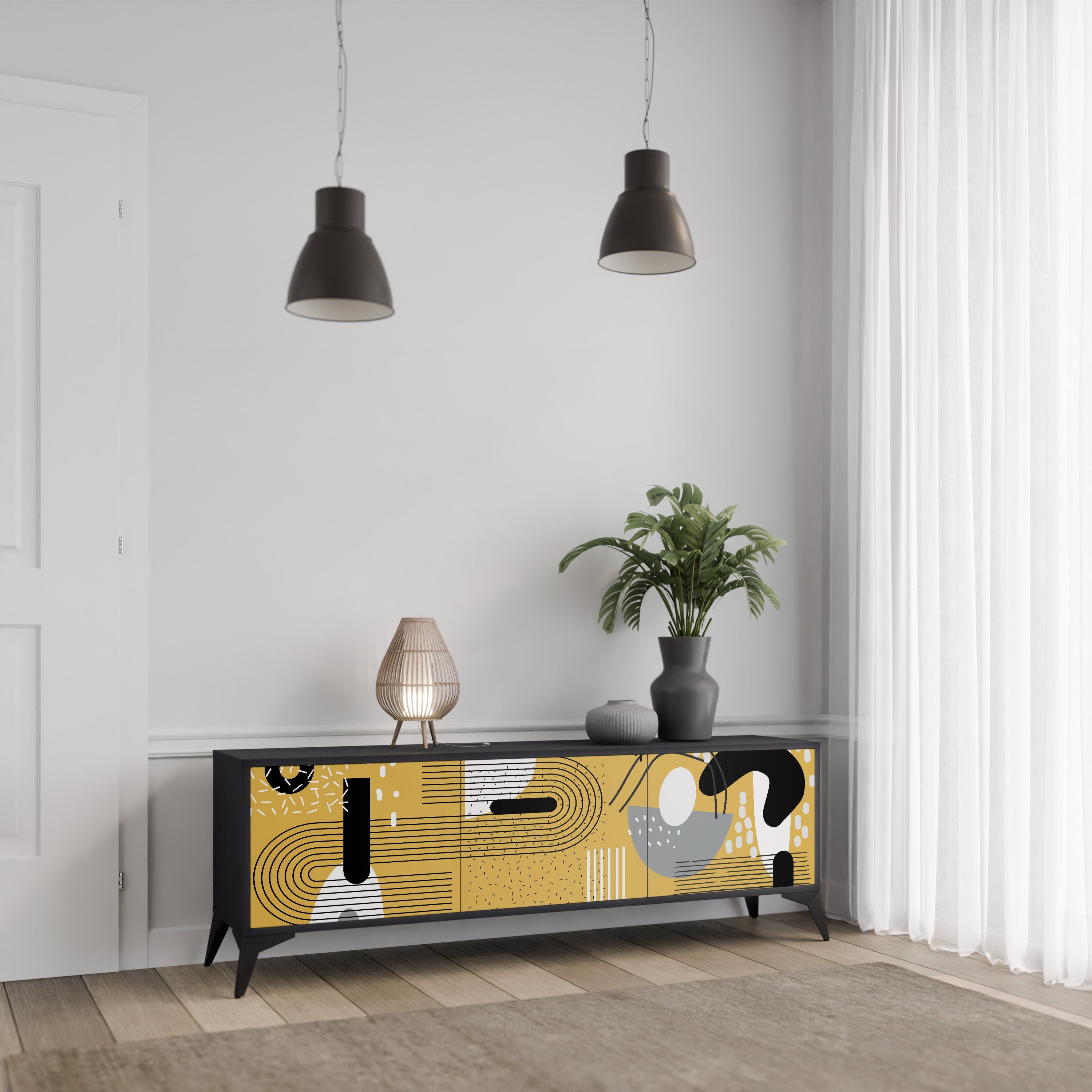 SHAPESHIFT SYMPHONY 3-Door TV Stand in Black Finish