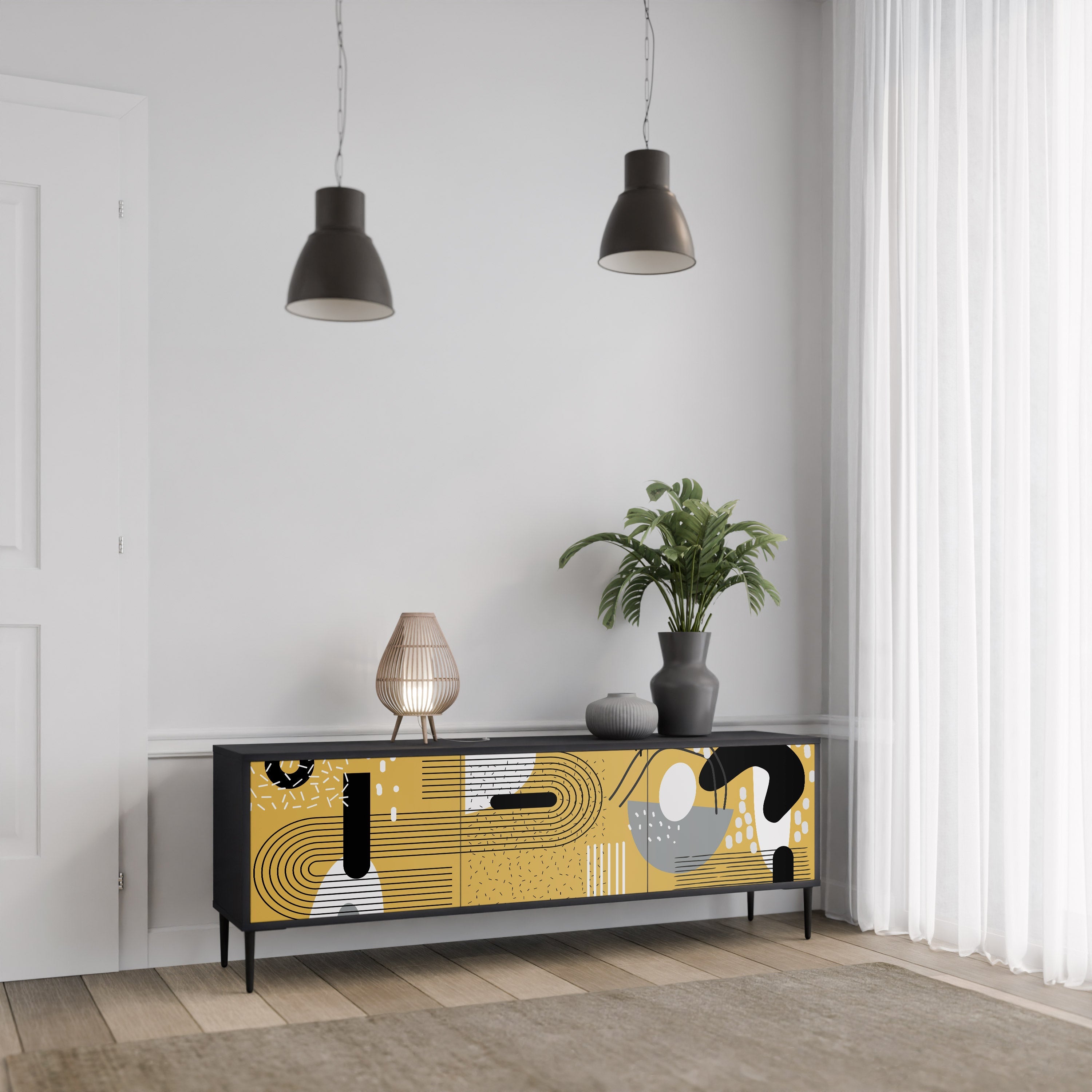 SHAPESHIFT SYMPHONY 3-Door TV Stand in Black Finish