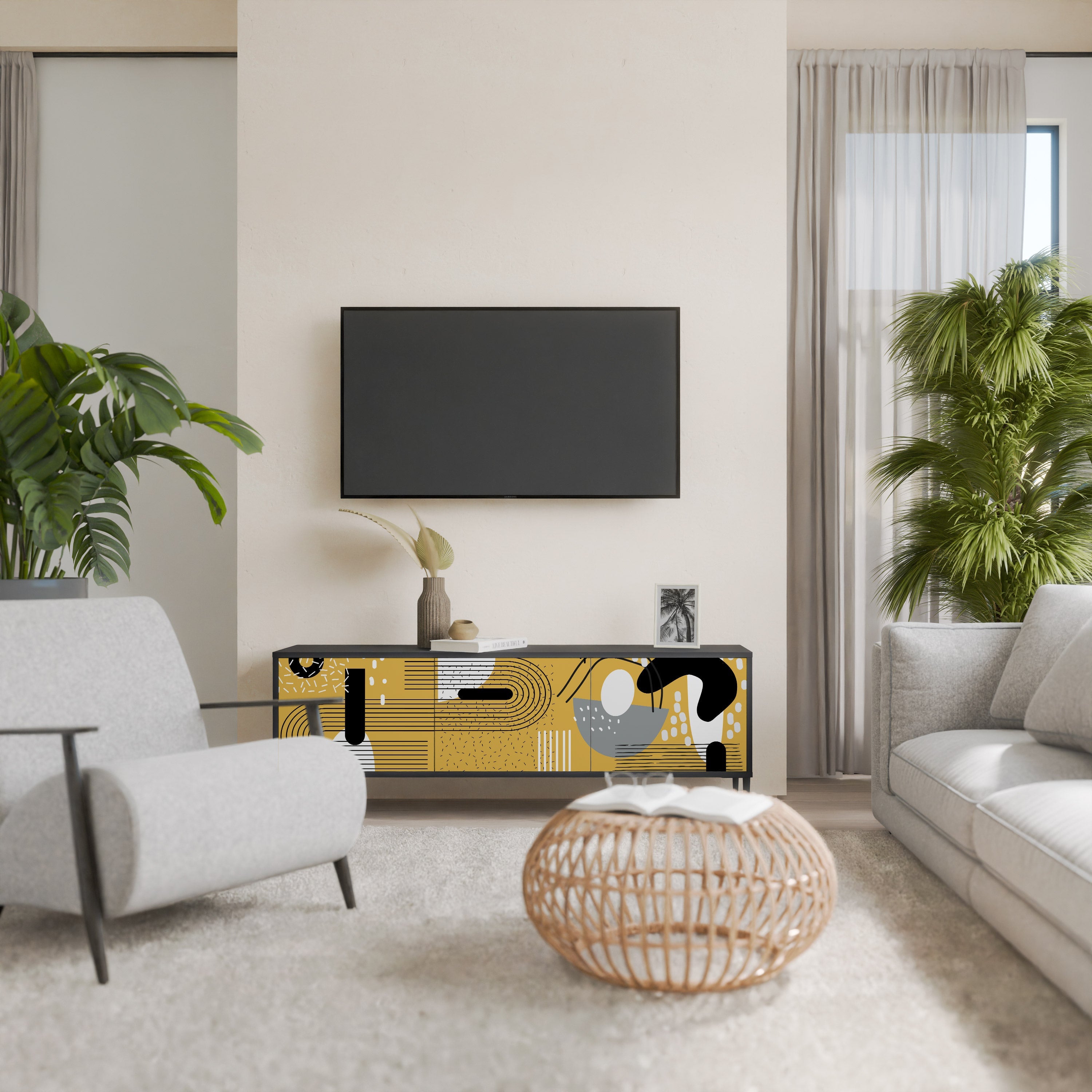 SHAPESHIFT SYMPHONY 3-Door TV Stand in Black Finish