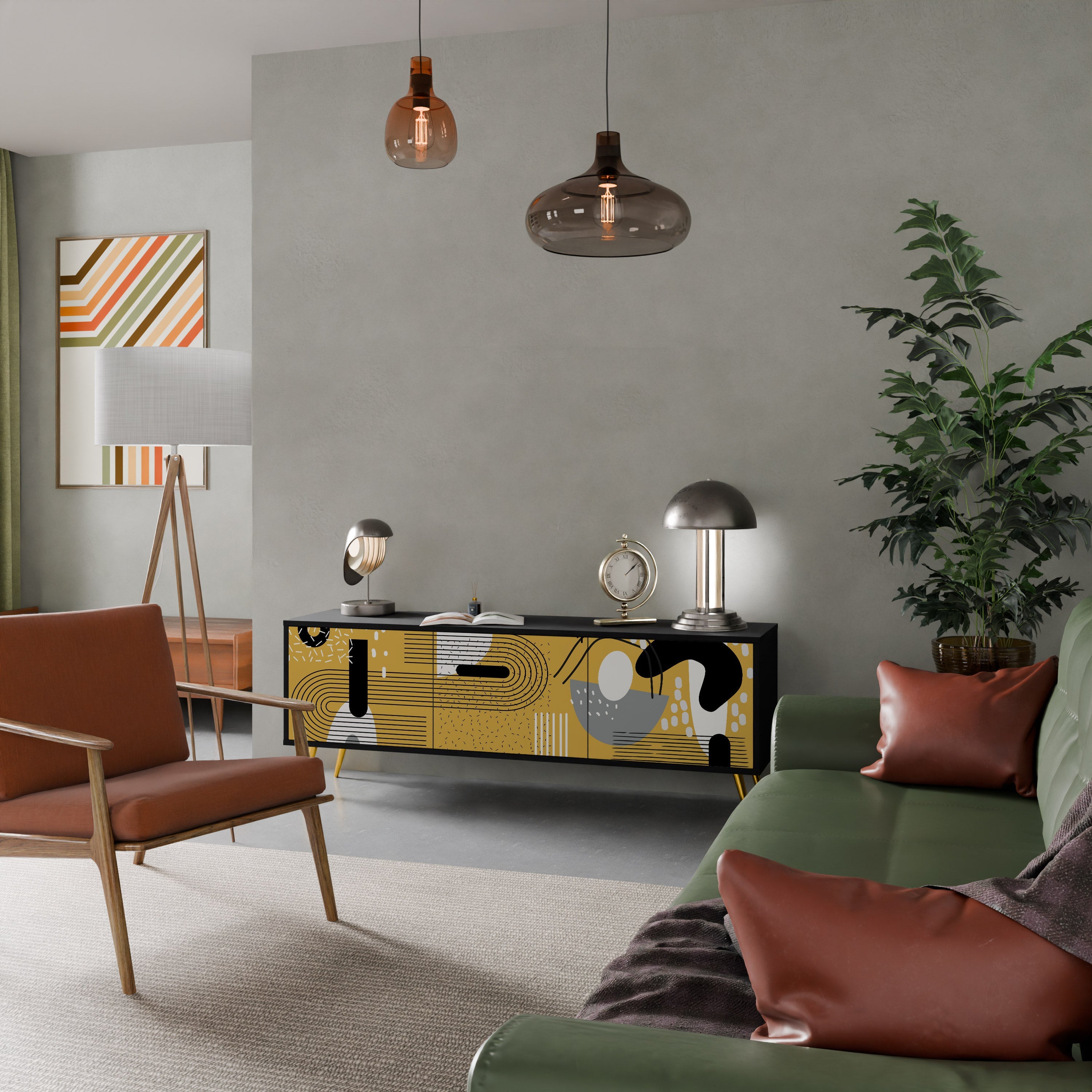 SHAPESHIFT SYMPHONY 3-Door TV Stand in Black Finish