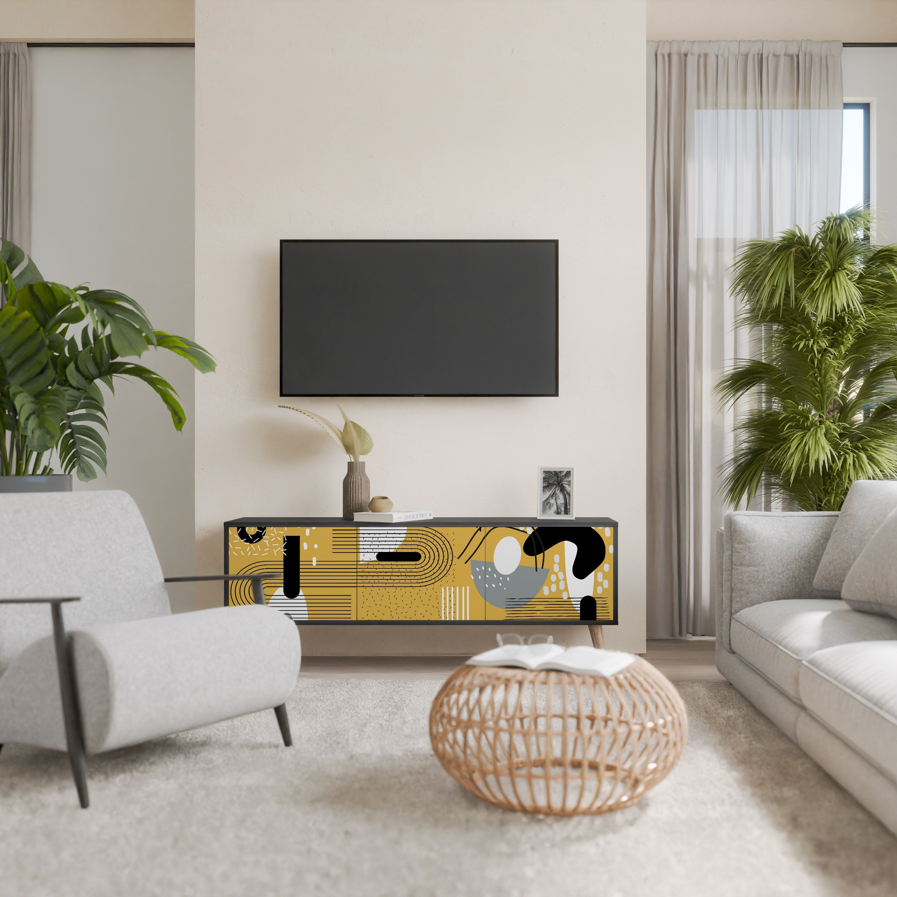 SHAPESHIFT SYMPHONY 3-Door TV Stand in Black Finish