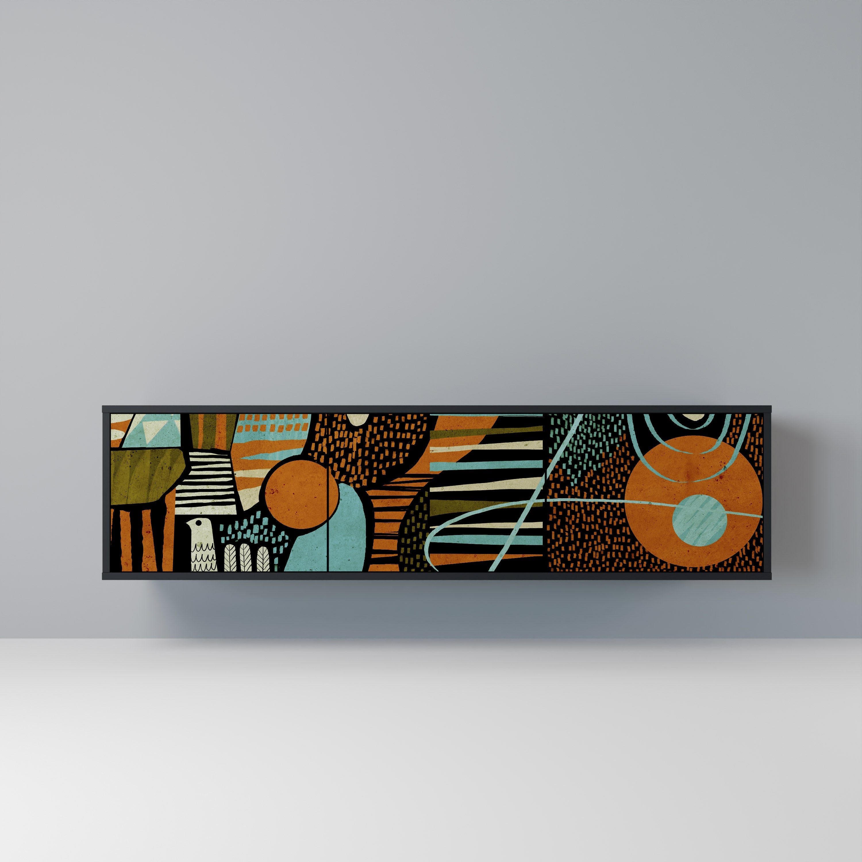 GEODE GLIMMER 3-Door TV Stand in Black Finish