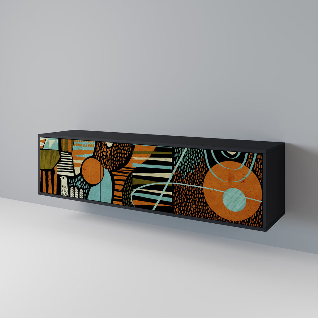 GEODE GLIMMER 3-Door TV Stand in Black Finish