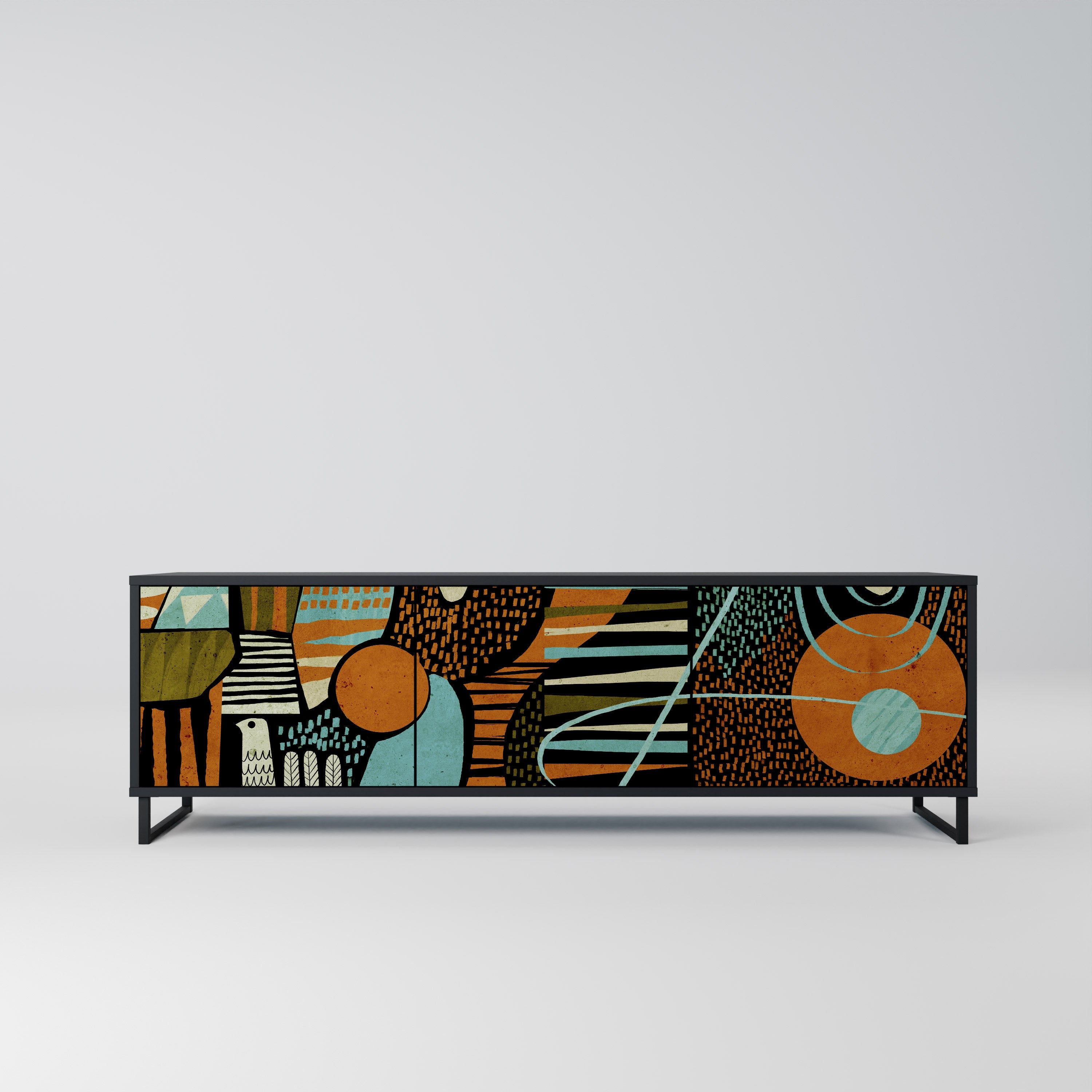 GEODE GLIMMER 3-Door TV Stand in Black Finish