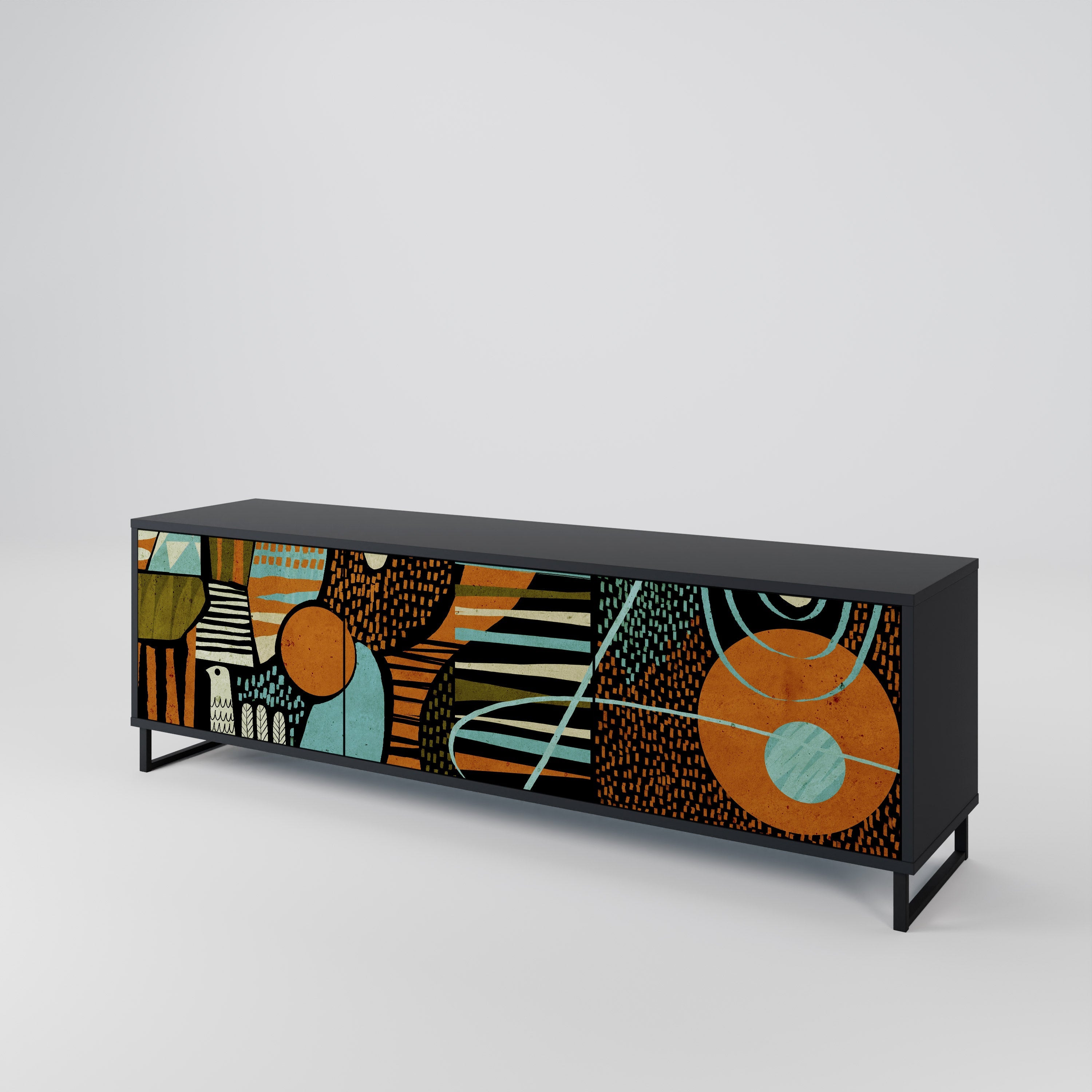 GEODE GLIMMER 3-Door TV Stand in Black Finish