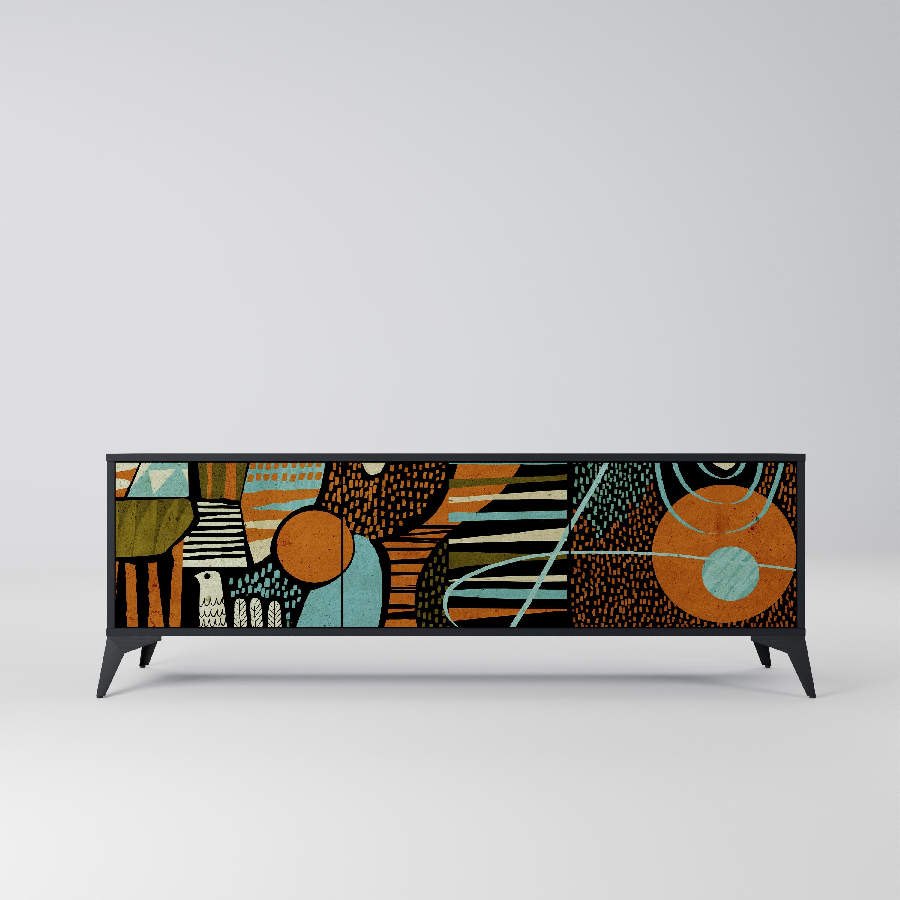 GEODE GLIMMER 3-Door TV Stand in Black Finish