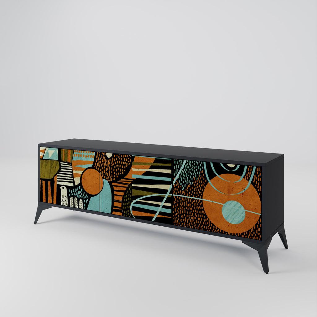 GEODE GLIMMER 3-Door TV Stand in Black Finish