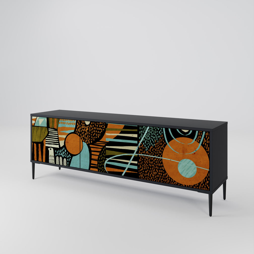 GEODE GLIMMER 3-Door TV Stand in Black Finish