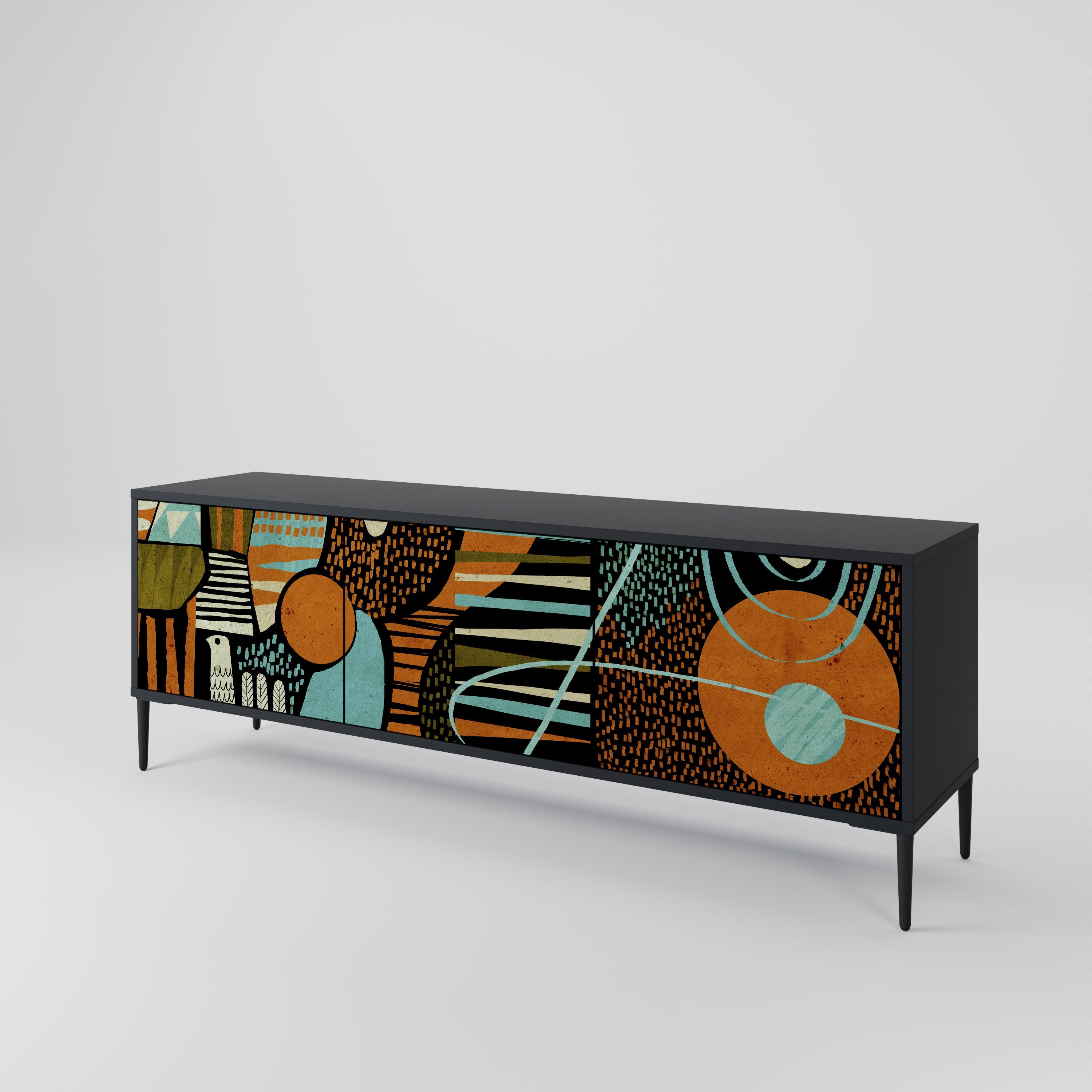 GEODE GLIMMER 3-Door TV Stand in Black Finish