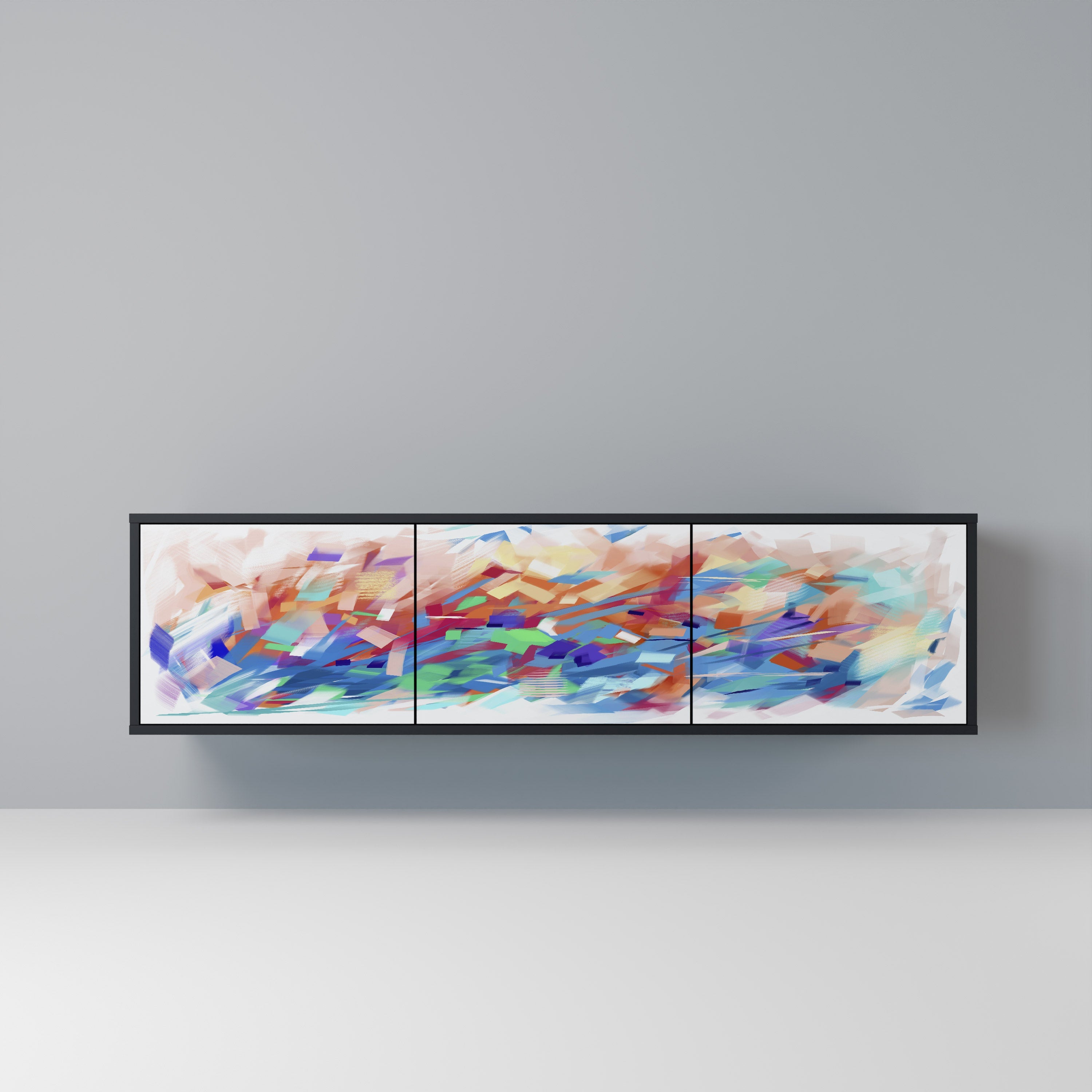 FINESSE MASH-UP 3-Door TV Stand in Black Finish