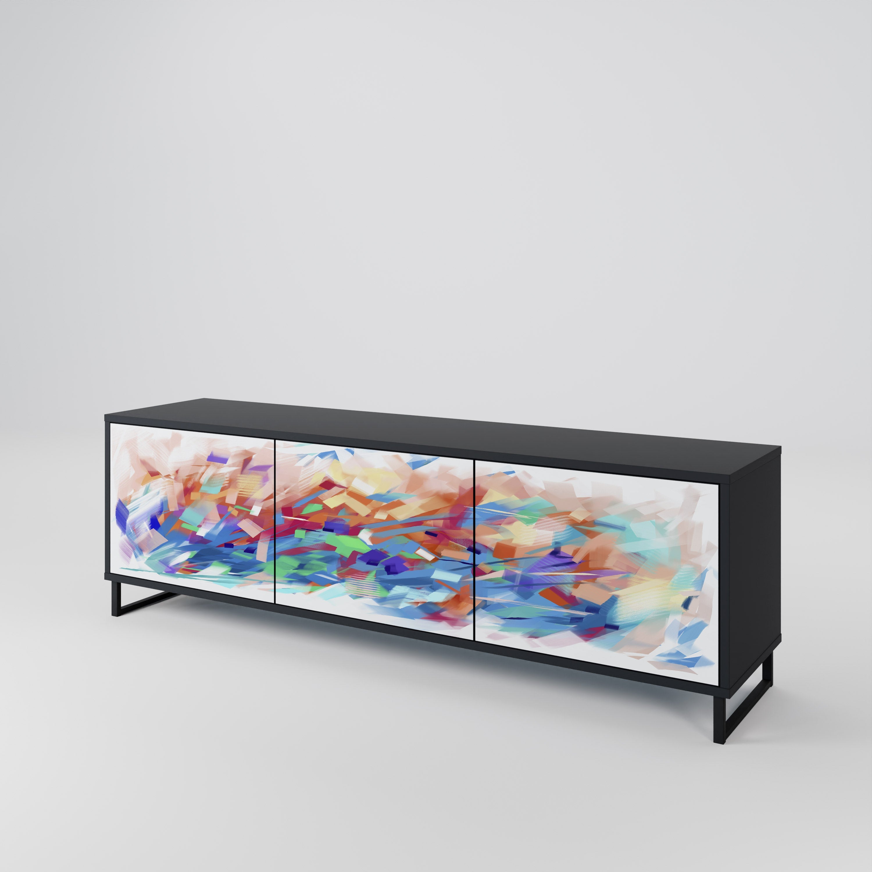 FINESSE MASH-UP 3-Door TV Stand in Black Finish