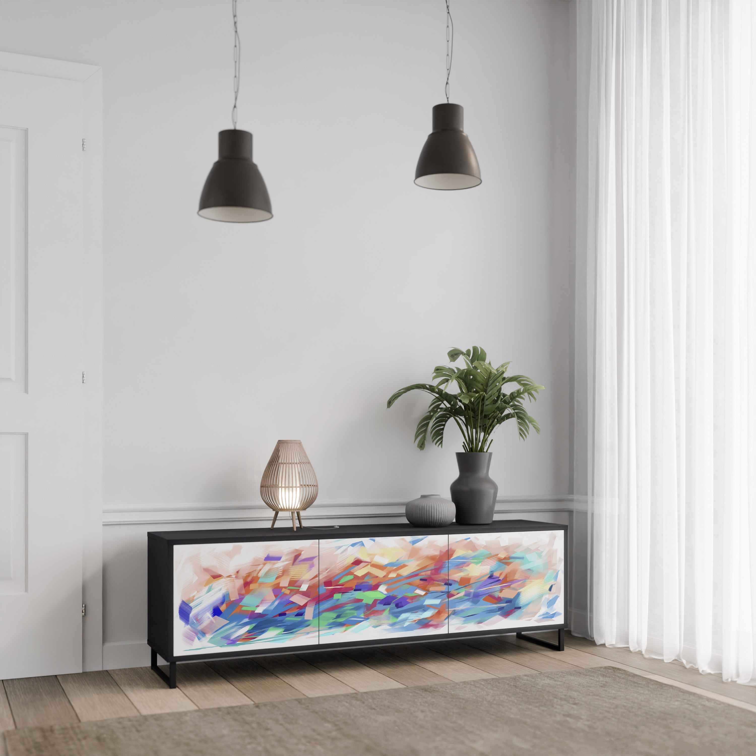 FINESSE MASH-UP 3-Door TV Stand in Black Finish