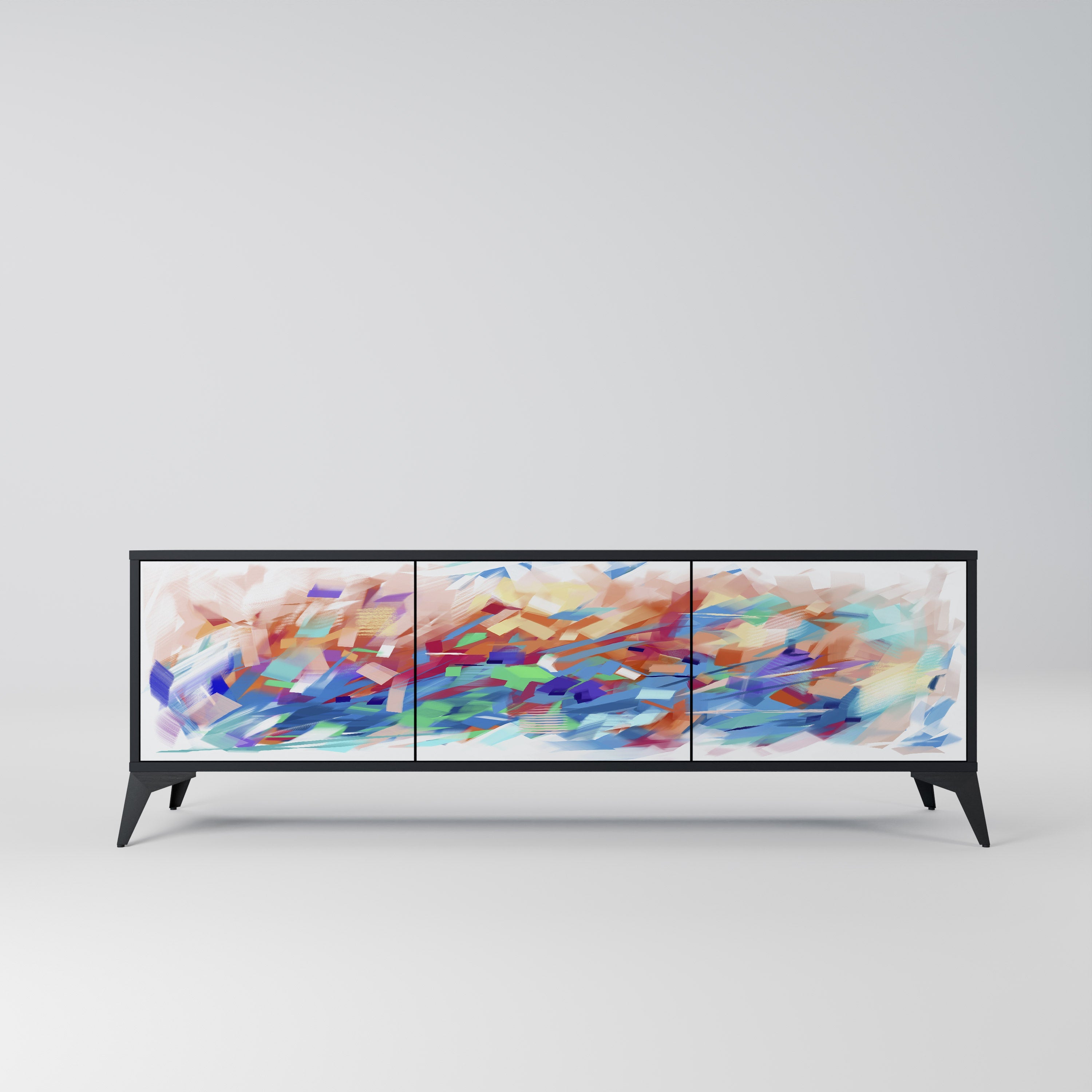 FINESSE MASH-UP 3-Door TV Stand in Black Finish