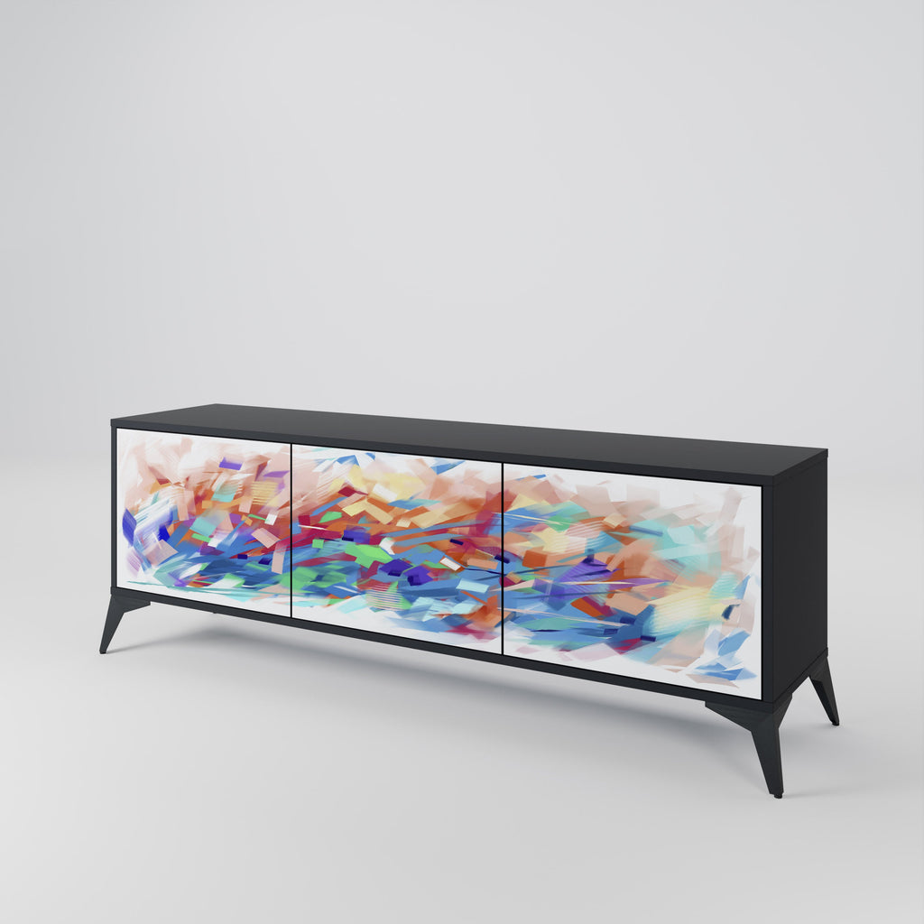 FINESSE MASH-UP 3-Door TV Stand in Black Finish