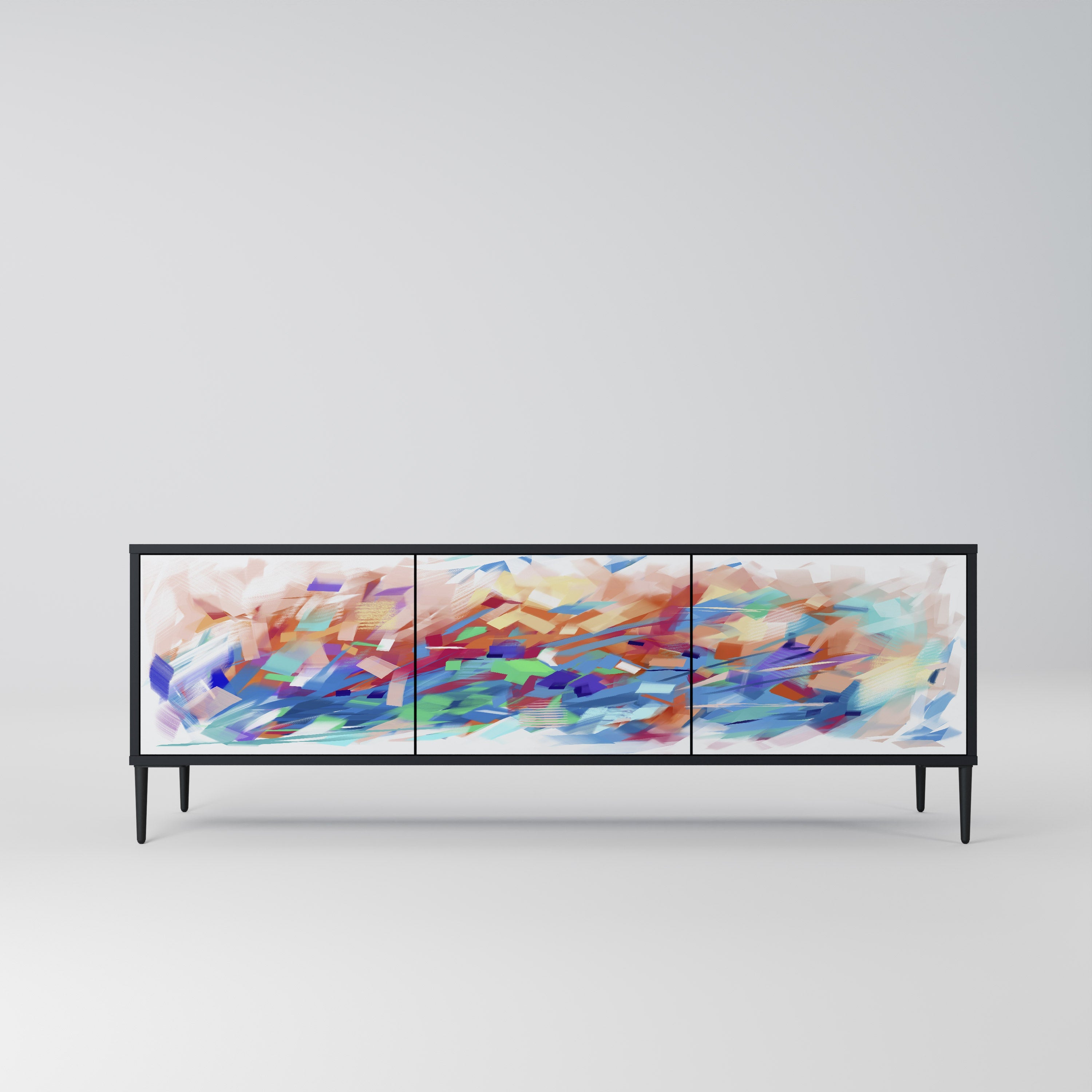 FINESSE MASH-UP 3-Door TV Stand in Black Finish