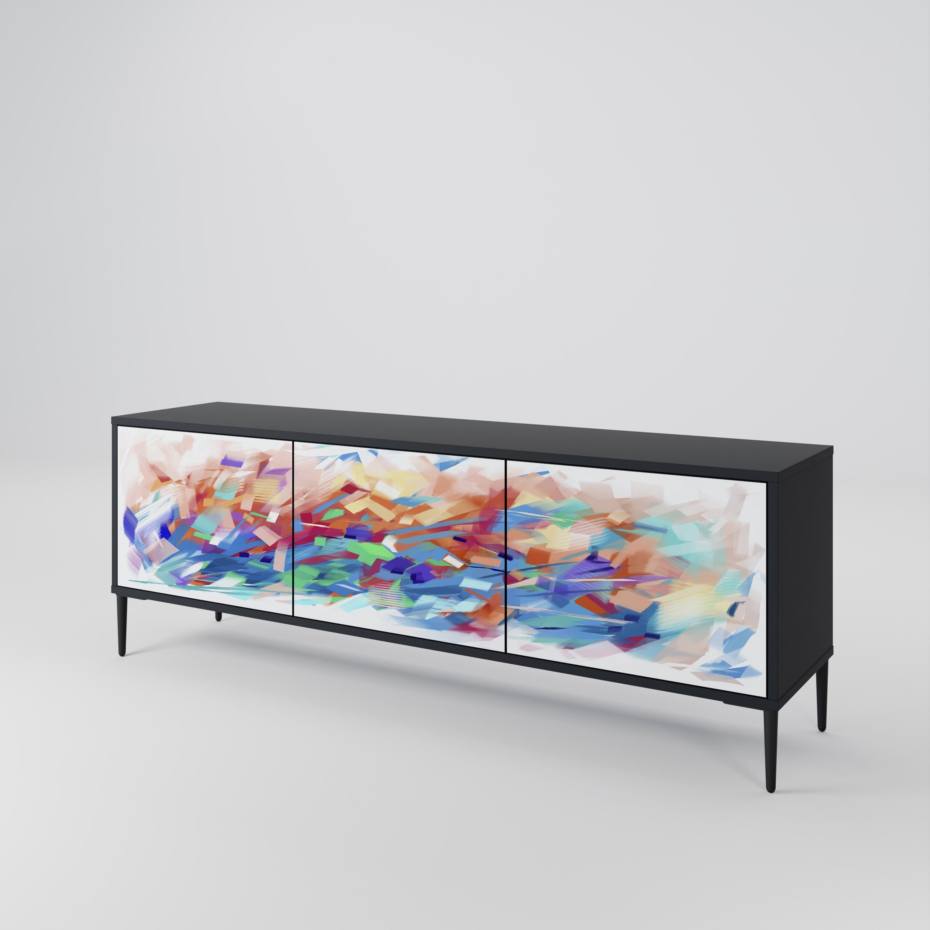 FINESSE MASH-UP 3-Door TV Stand in Black Finish