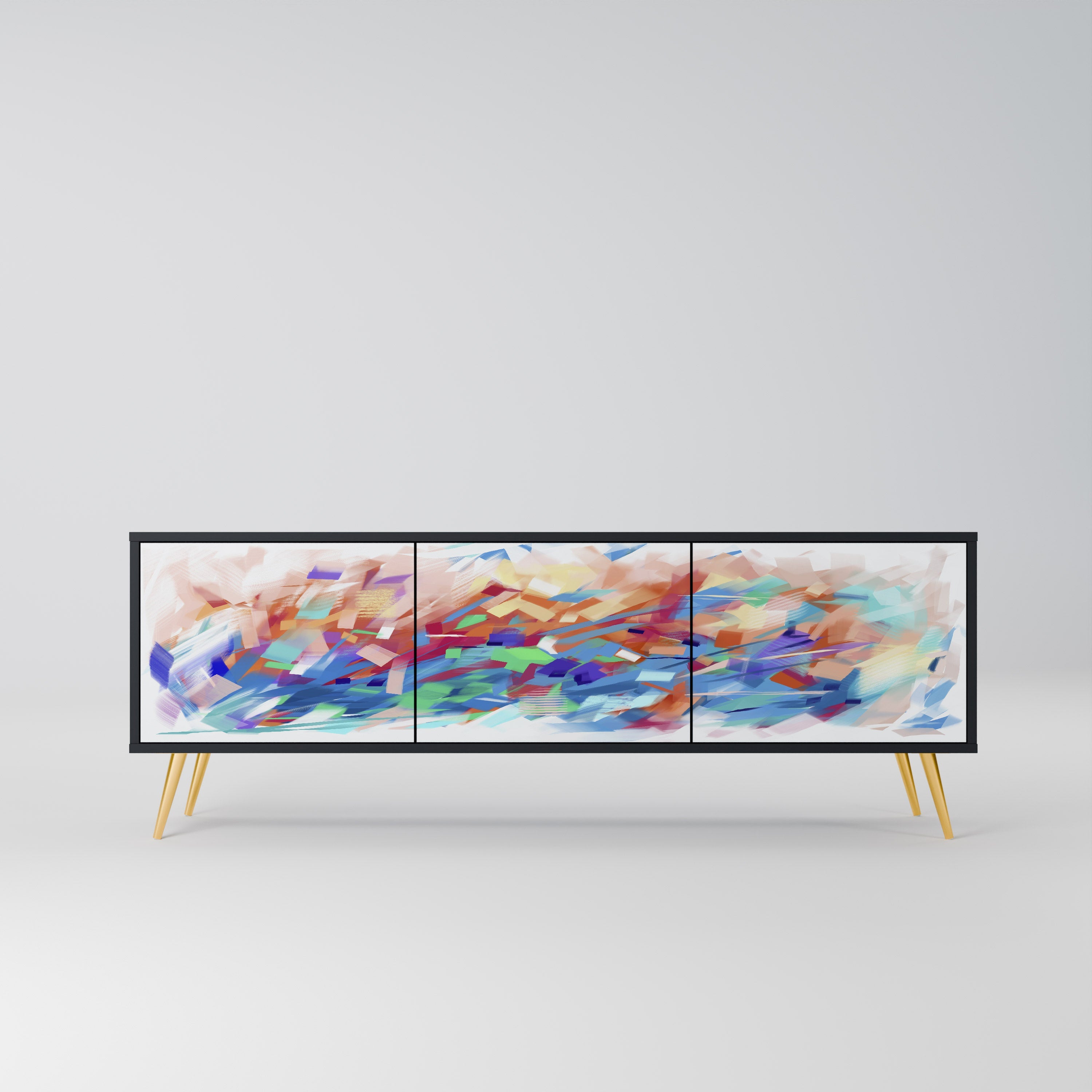 FINESSE MASH-UP 3-Door TV Stand in Black Finish