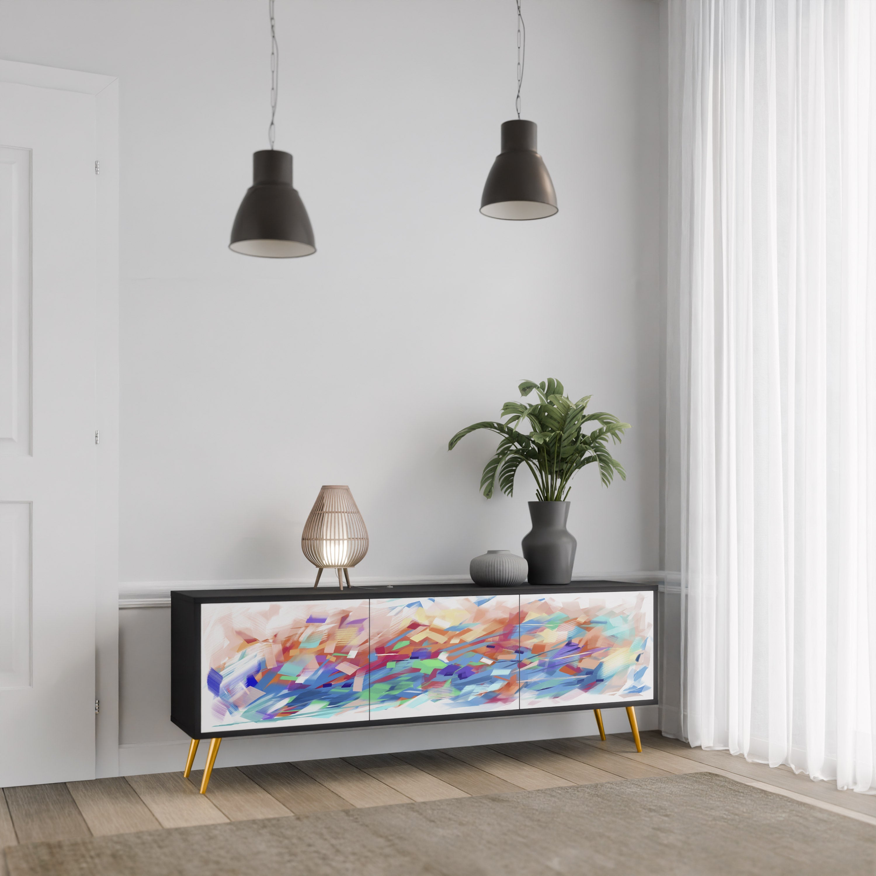 FINESSE MASH-UP 3-Door TV Stand in Black Finish