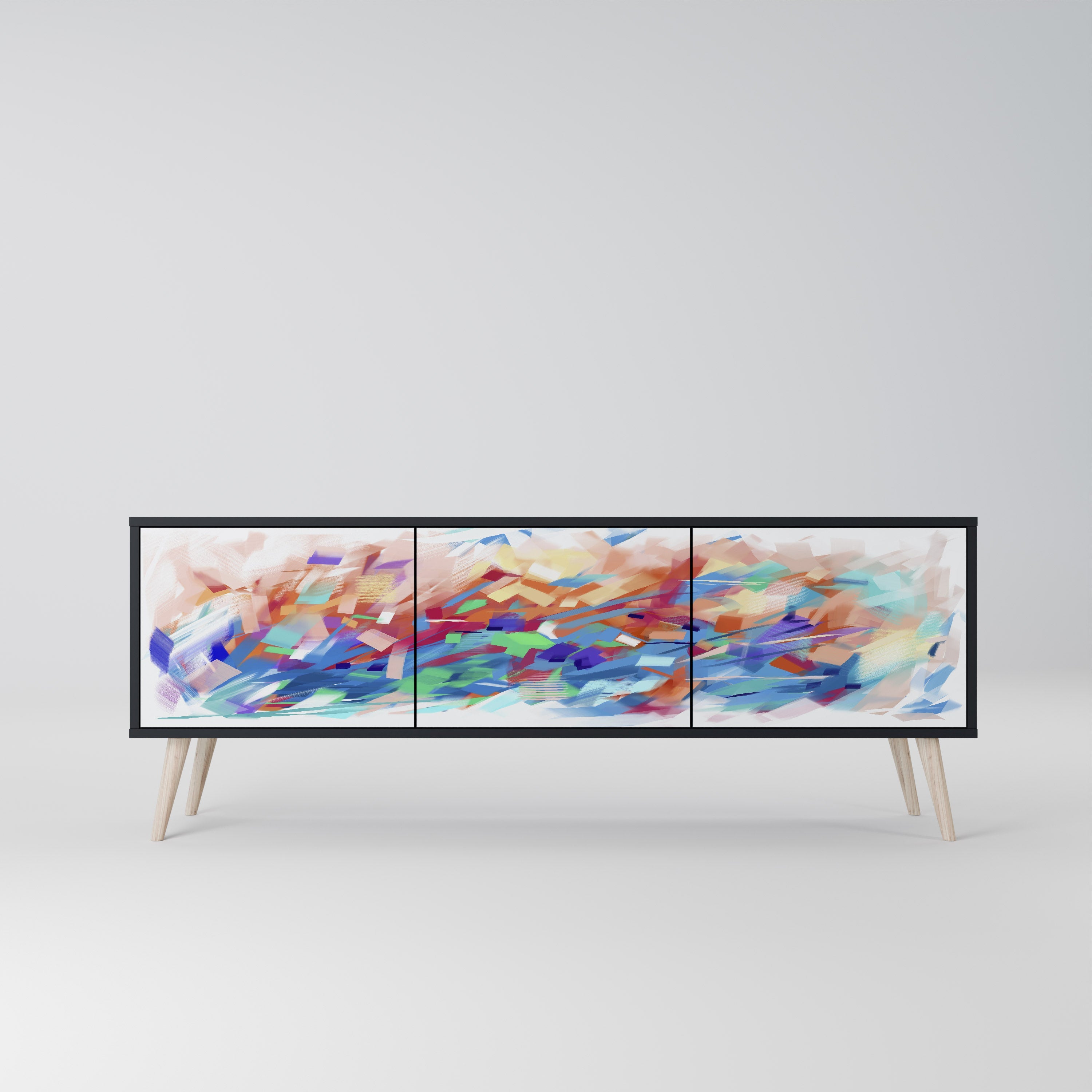 FINESSE MASH-UP 3-Door TV Stand in Black Finish