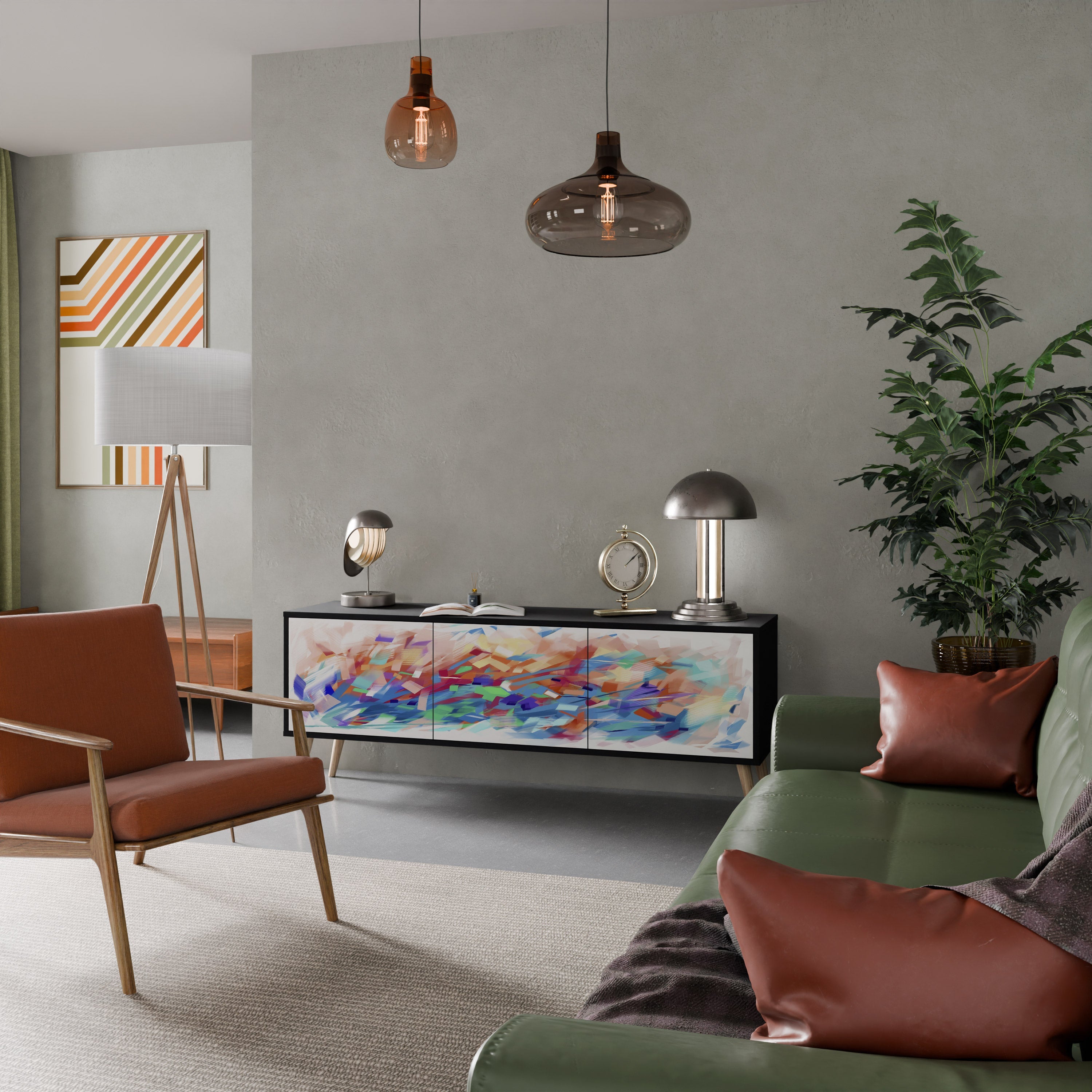 FINESSE MASH-UP 3-Door TV Stand in Black Finish