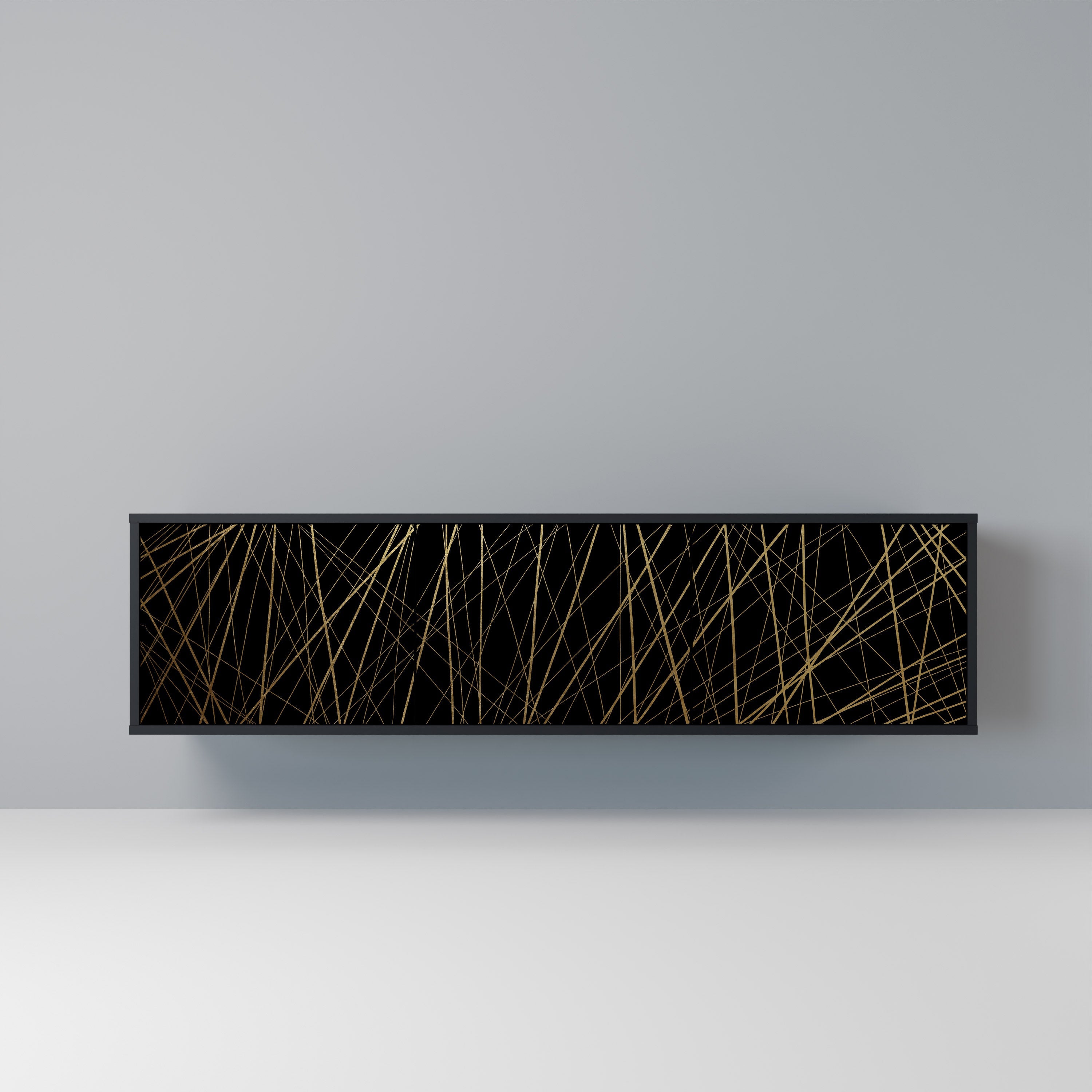 BRIGHT MESH 3-Door TV Stand in Black Finish