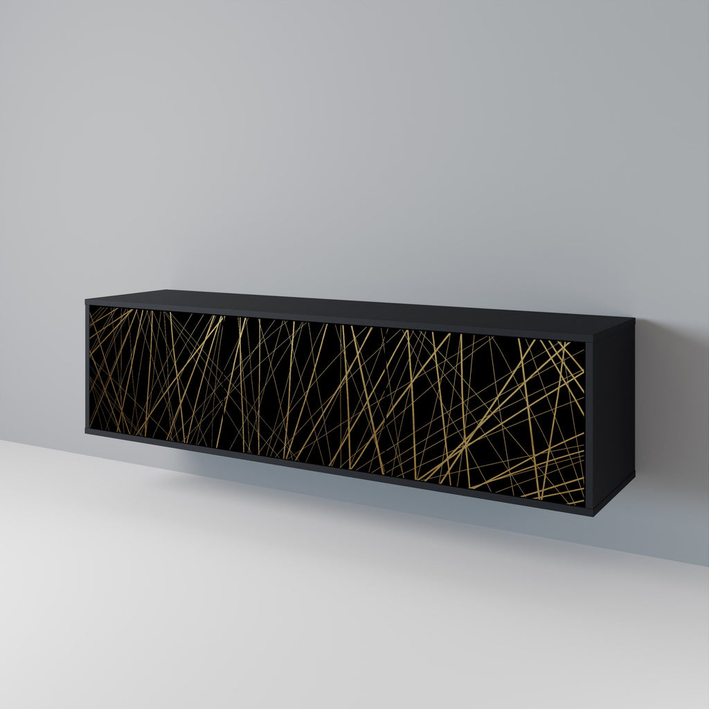 BRIGHT MESH 3-Door TV Stand in Black Finish