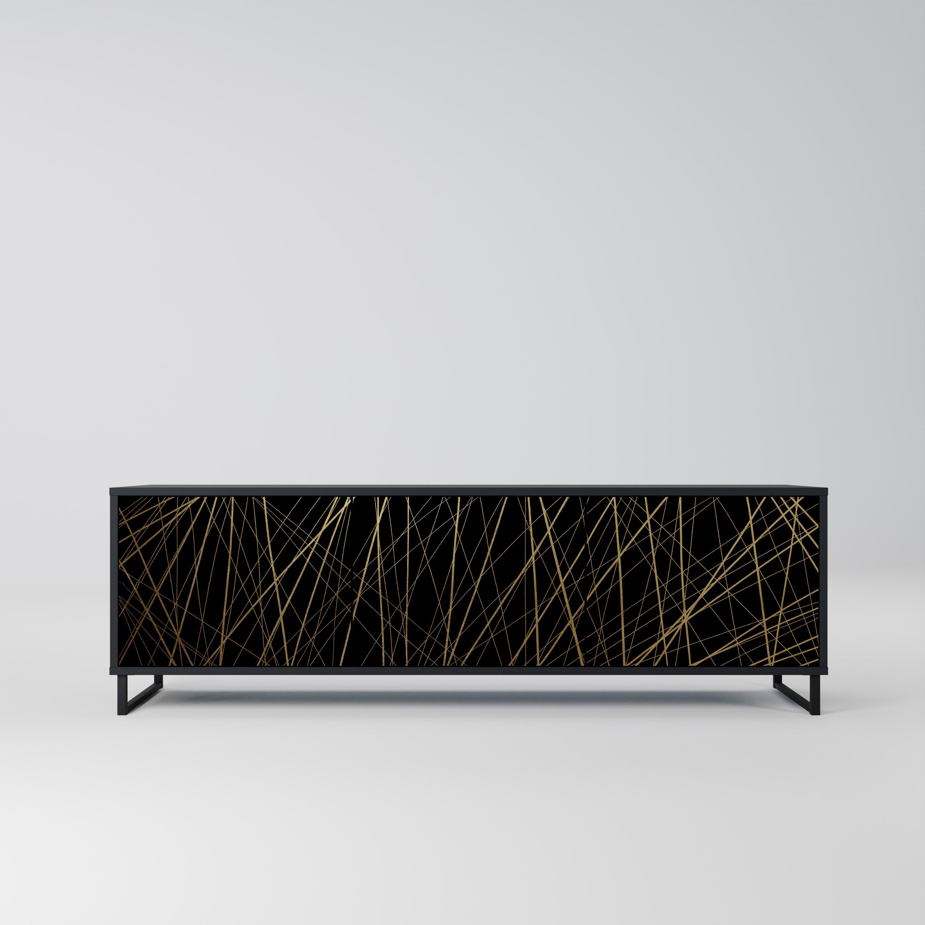 BRIGHT MESH 3-Door TV Stand in Black Finish