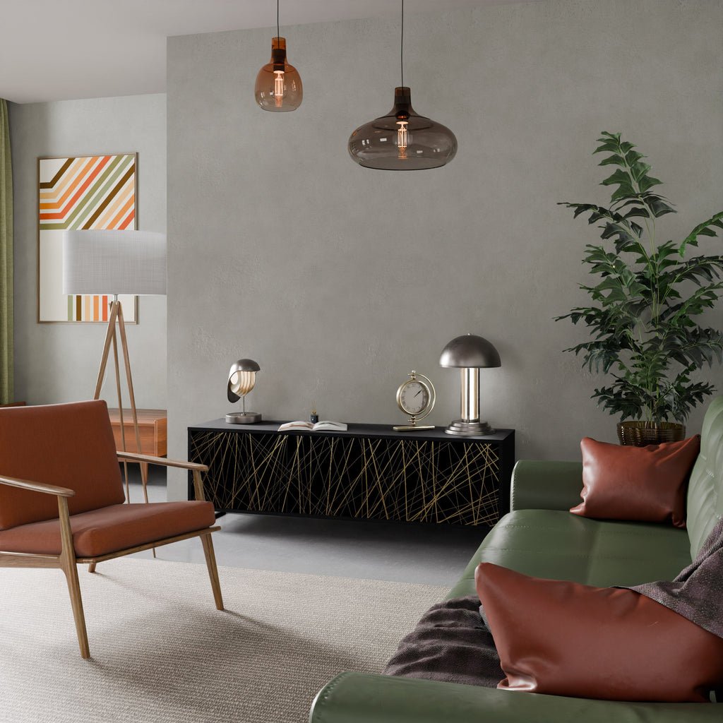 BRIGHT MESH 3-Door TV Stand in Black Finish