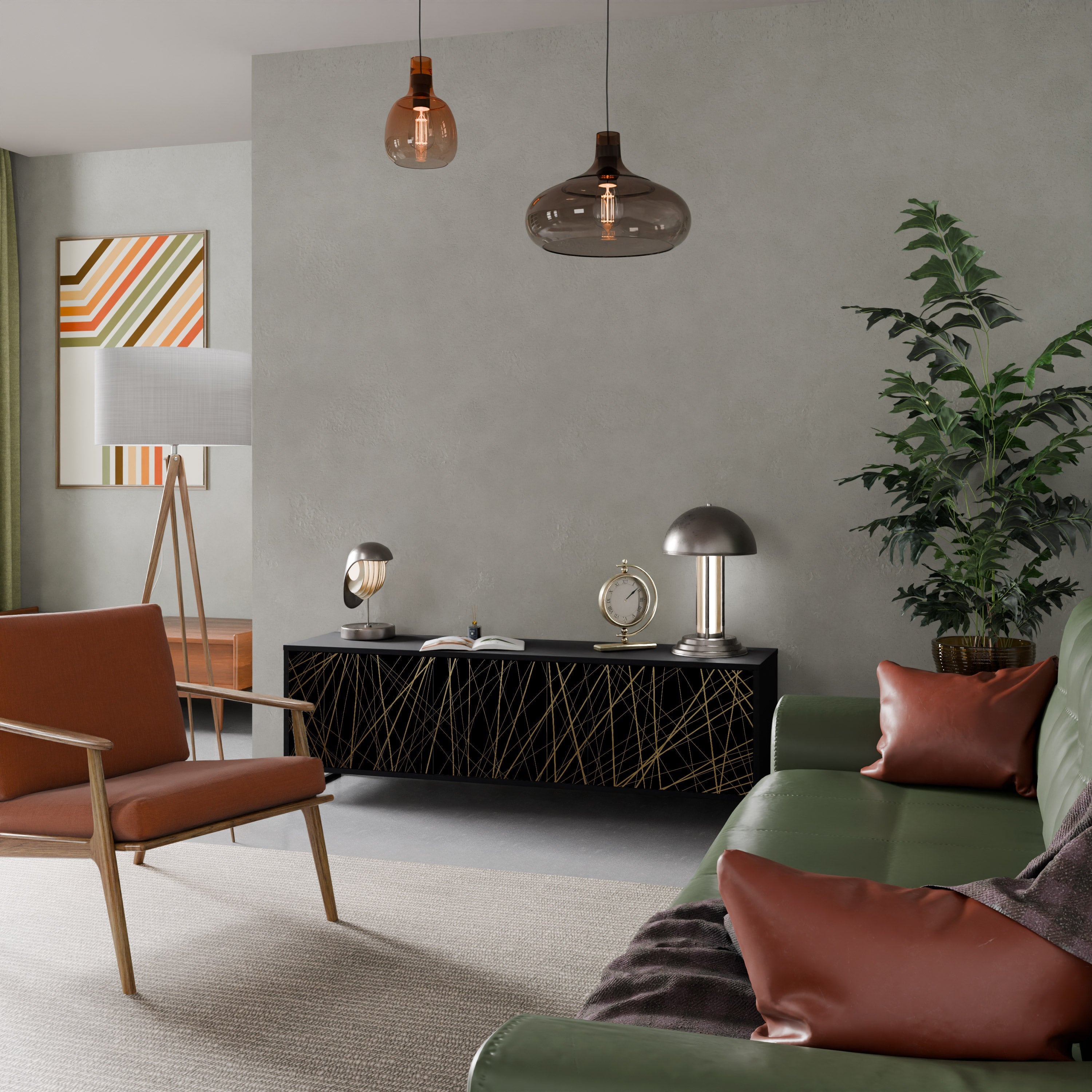 BRIGHT MESH 3-Door TV Stand in Black Finish