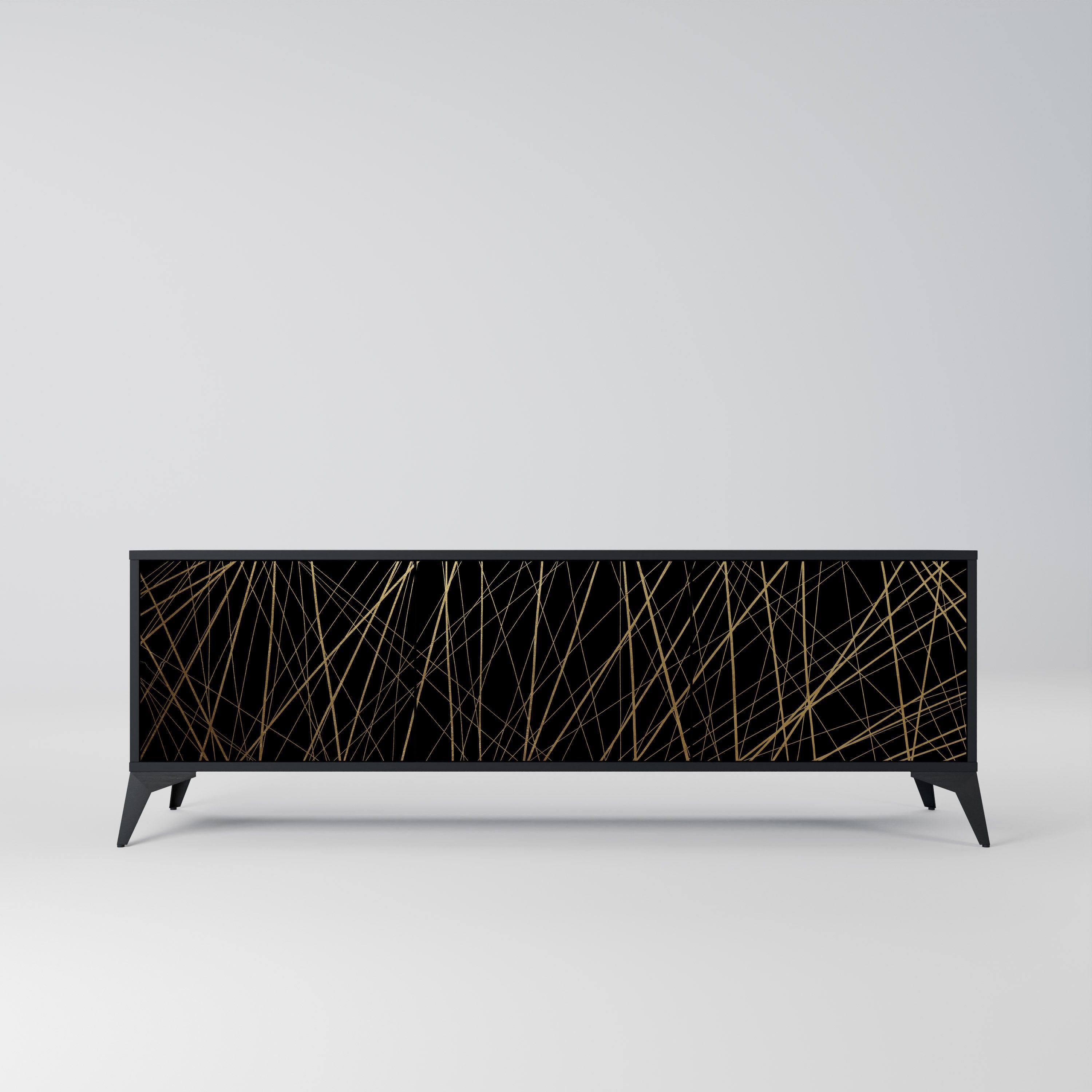 BRIGHT MESH 3-Door TV Stand in Black Finish